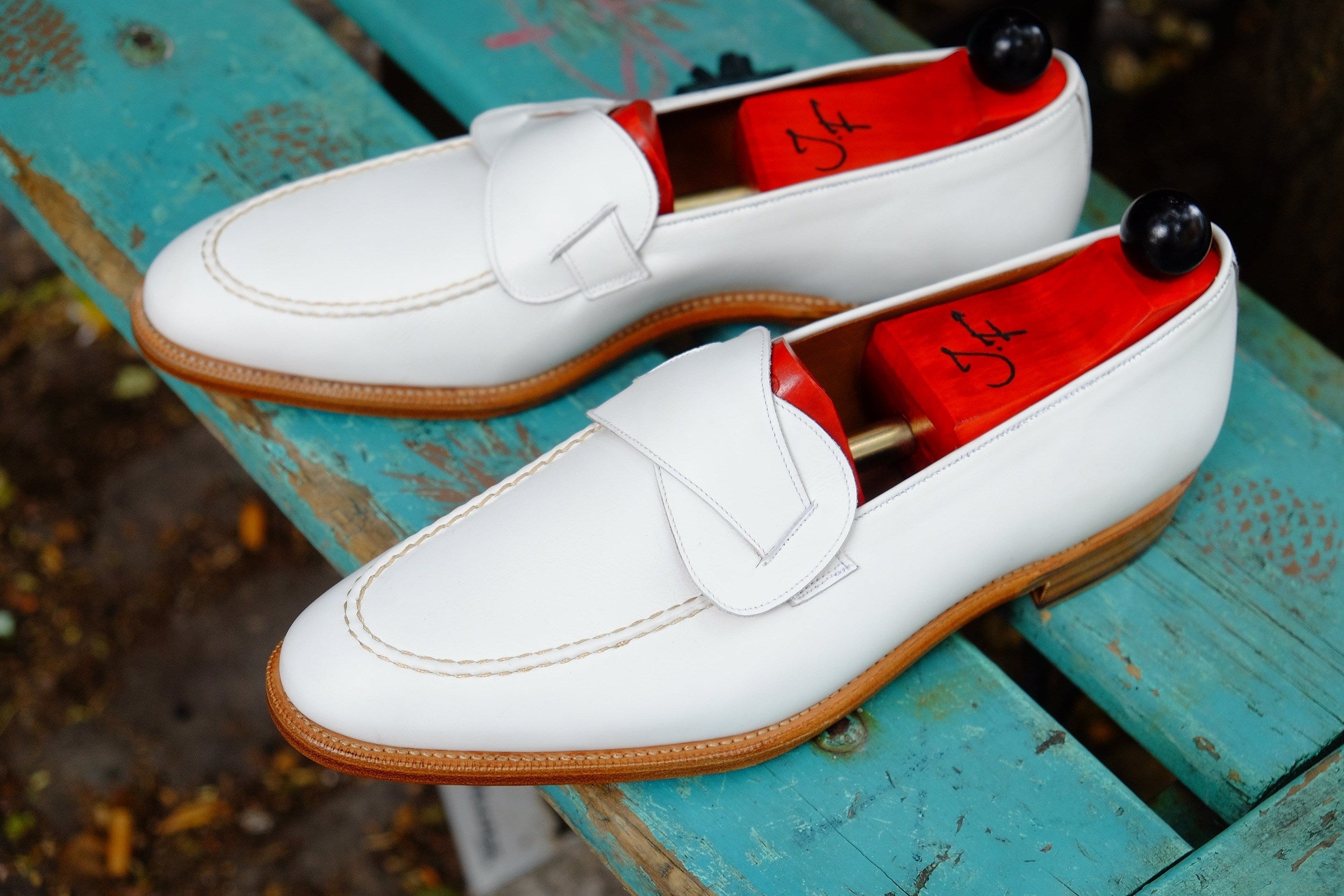 Hawthorne - MTO - White Calf - TMG Last - Single Leather Sole-Made To Order Butterfly Loafer Hand Stitched-J.FitzPatrick Footwear