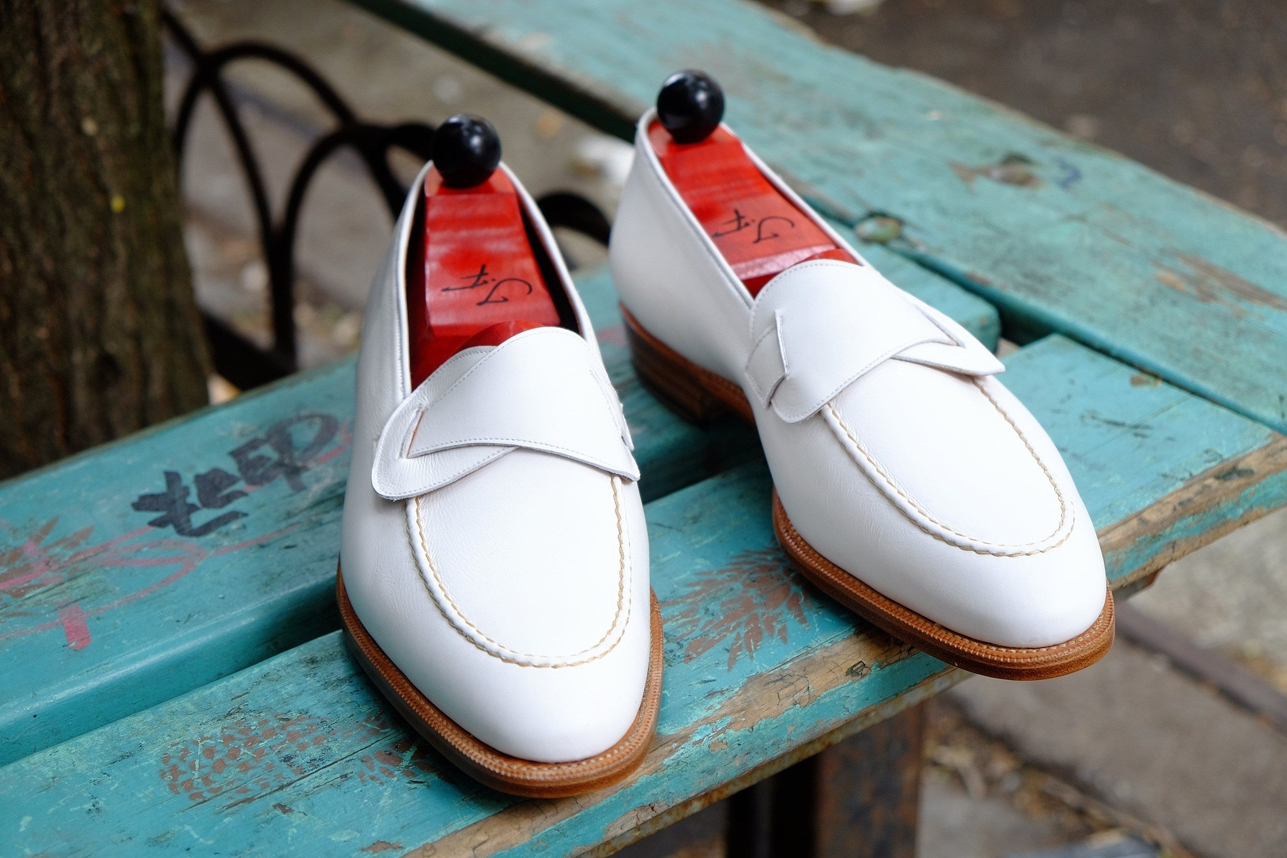 Hawthorne - MTO - White Calf - TMG Last - Single Leather Sole-Made To Order Butterfly Loafer Hand Stitched-J.FitzPatrick Footwear
