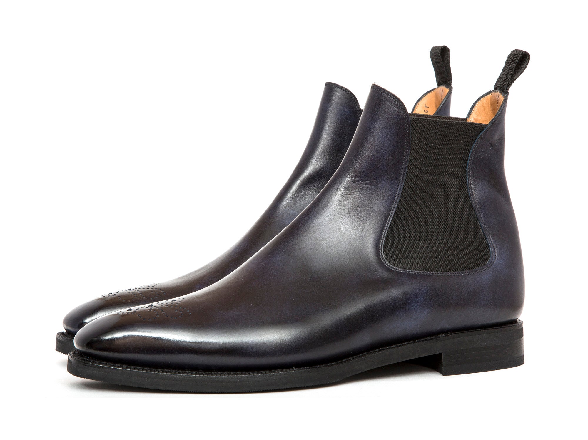 Highland - MTO - Navy Museum Calf - MGF Last - City Rubber Sole-Made To Order Chelsea Boot Medallion-J.FitzPatrick Footwear