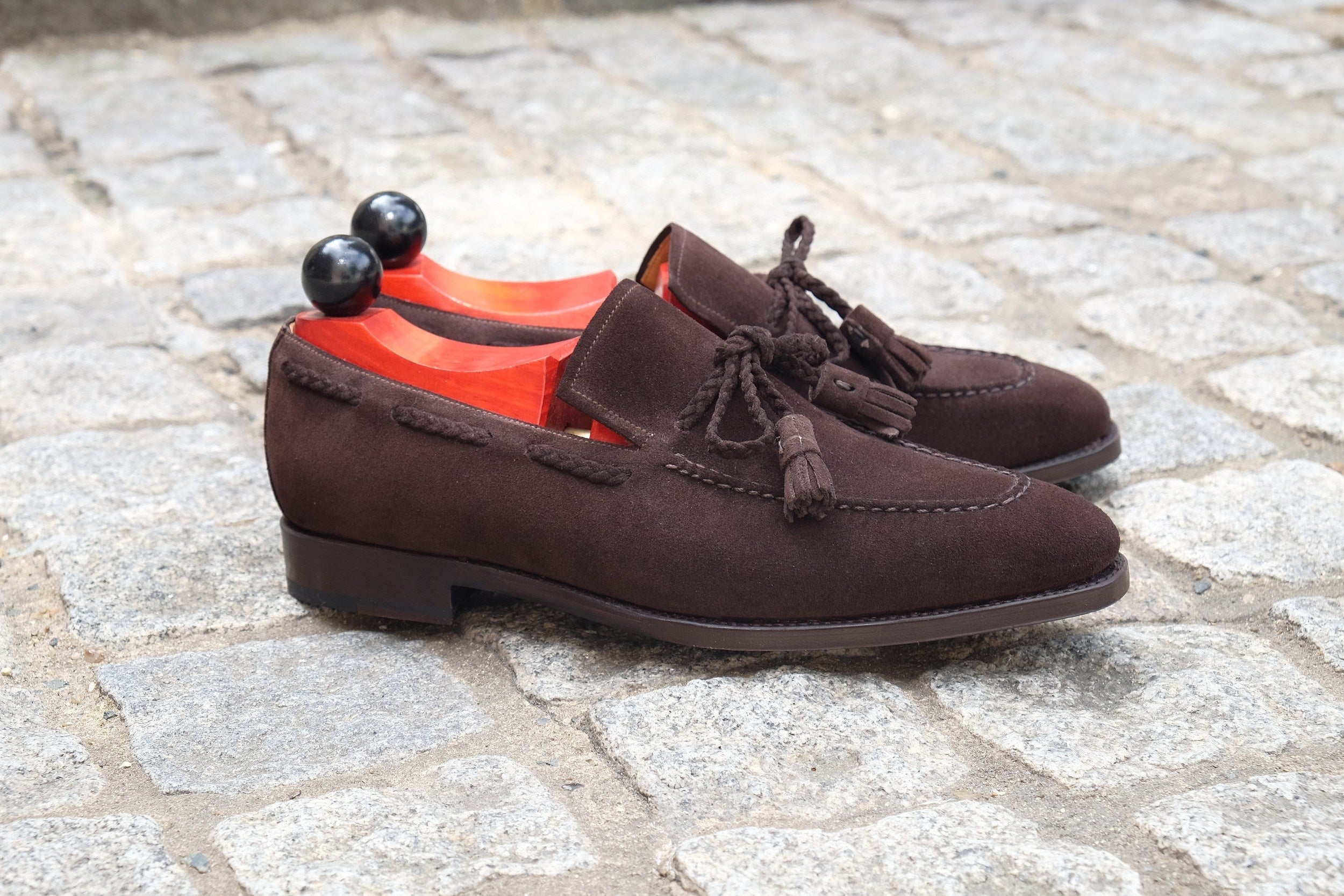 Issaquah - MTO - Bitter Chocolate Suede - LPB Last - Single Leather Sole-Made To Order Tassel Loafer-J.FitzPatrick Footwear