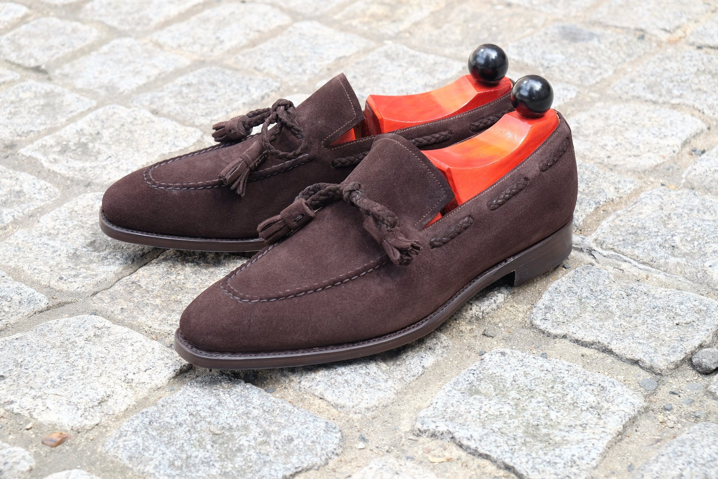 Issaquah - MTO - Bitter Chocolate Suede - LPB Last - Single Leather Sole-Made To Order Tassel Loafer-J.FitzPatrick Footwear