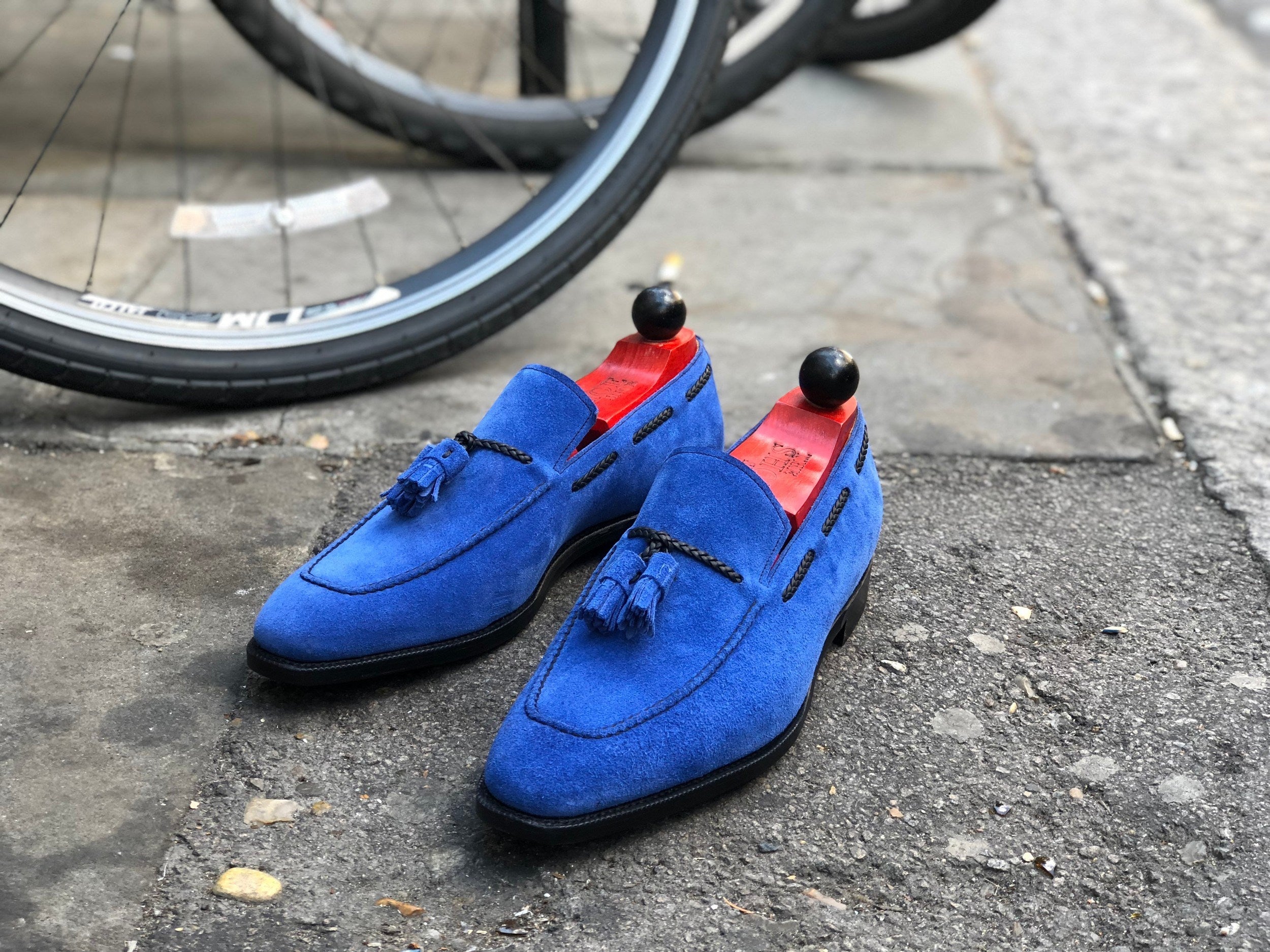 Issaquah - MTO - Vivid Blue Suede - MGF Last - City Rubber Sole-Made To Order Tassel Loafer-J.FitzPatrick Footwear
