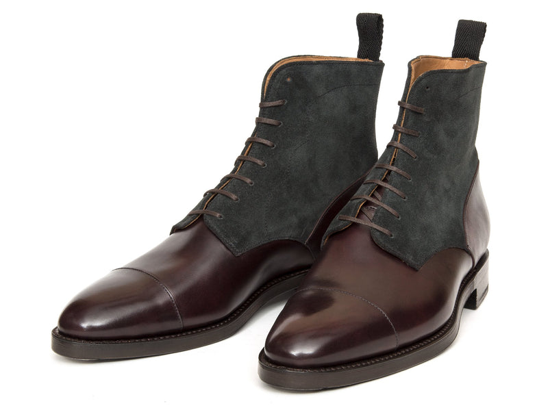 J.FitzPatrick Footwear - Delridge - Plum Museum Calf / Charcoal Suede - TMG Last - Double Leather Sole