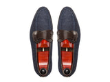 J.FitzPatrick Footwear - Hawthorne - Blue Denim / Dark Brown Museum Calf - Double Leather Sole - TMG Last