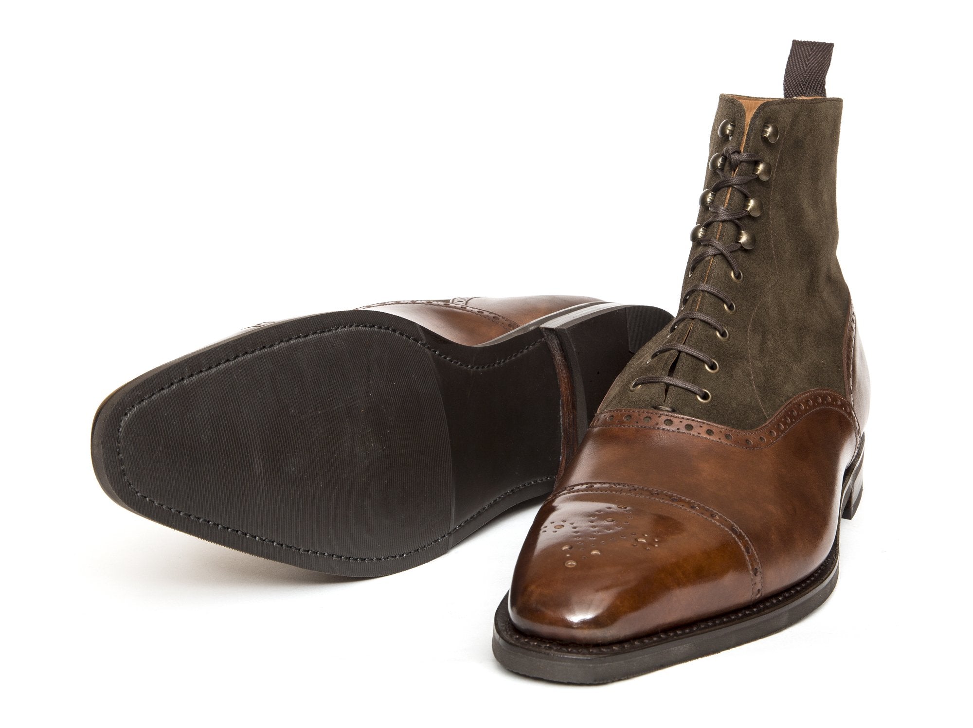 J.FitzPatrick Footwear - David - Walnut Museum Calf / Moss Suede - LPB last - City Rubber Sole