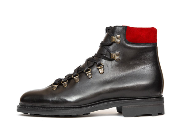 J.FitzPatrick Footwear - Snoqualmie - Black Chromexcel / Red Suede - NJF Last - Rugged Rubber Sole