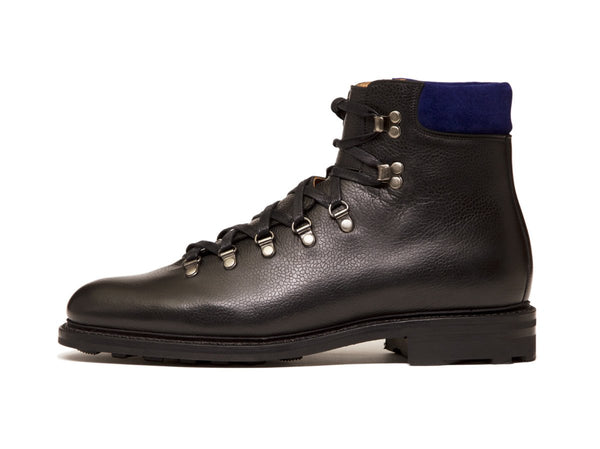 J.FitzPatrick Footwear - Snoqualmie - Black Soft Grain / Vivid Blue Suede - NJF Last - Rugged Rubber Sole