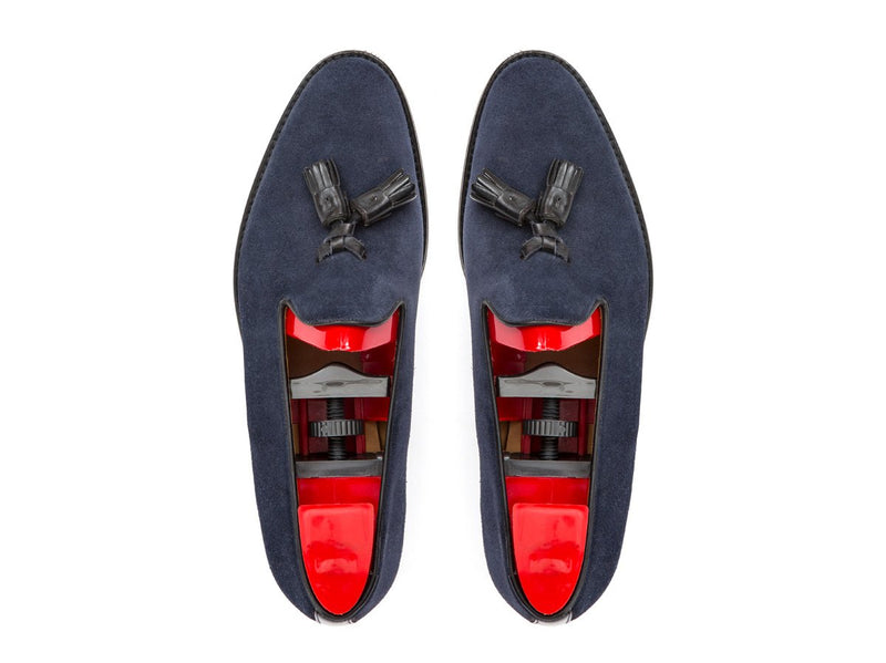 J.FitzPatrick Footwear - Ravenna - Navy Suede / Black Calf Tassel - TMG Last - City Rubber Sole