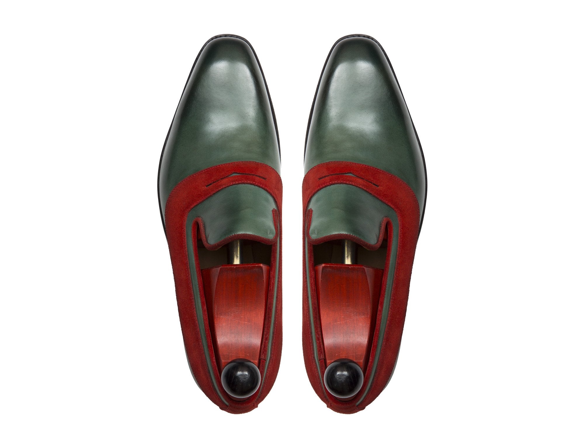 J.FitzPatrick Footwear - Marcos - Forest Green Calf / RedSuede LPB Last - City Rubber Sole