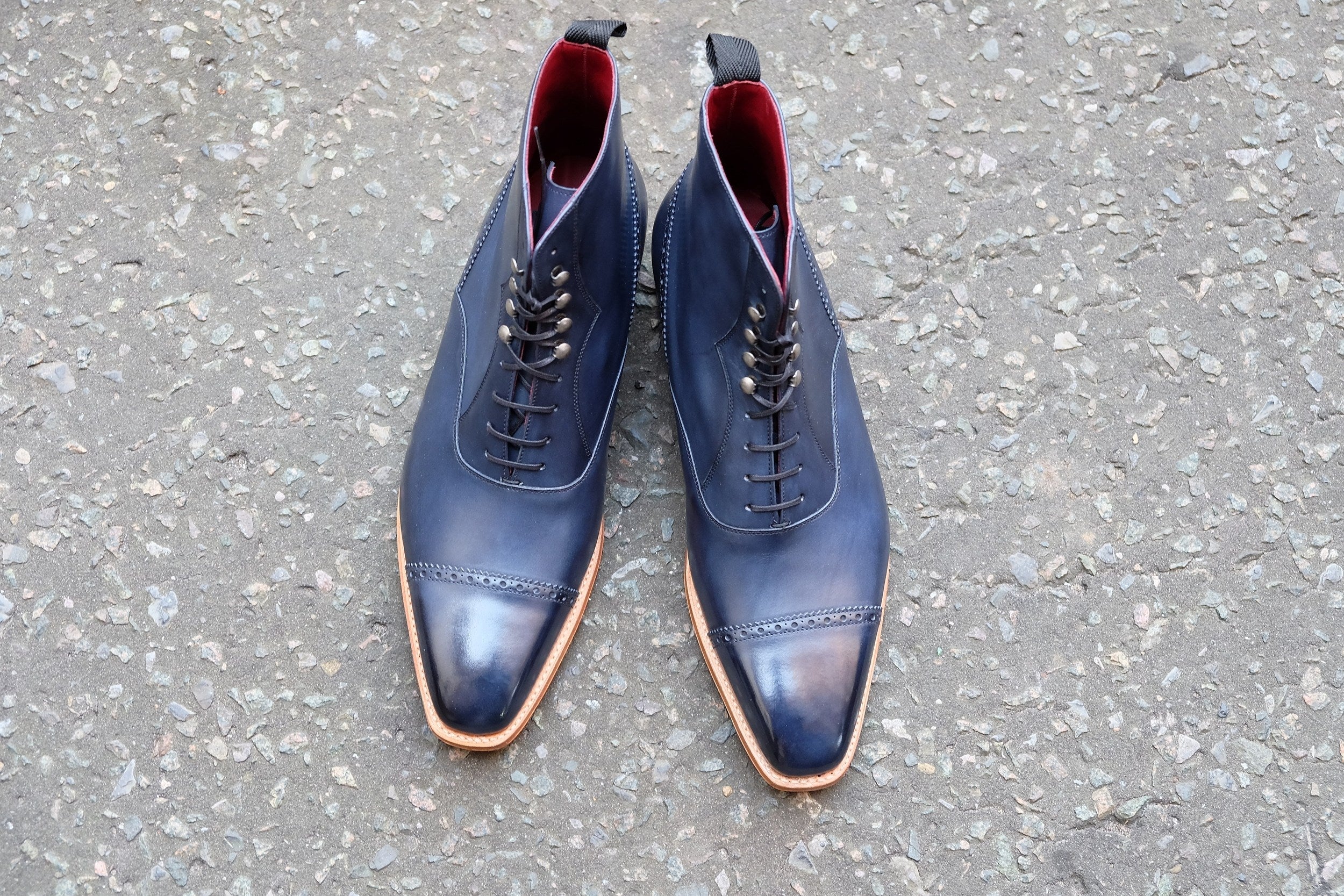 Jimmy - MTO - Navy Calf - MGF Last - Natural Single Leather Sole-Made To Order Cap Toe Lace Laceup Boot Brogue-J.FitzPatrick Footwear