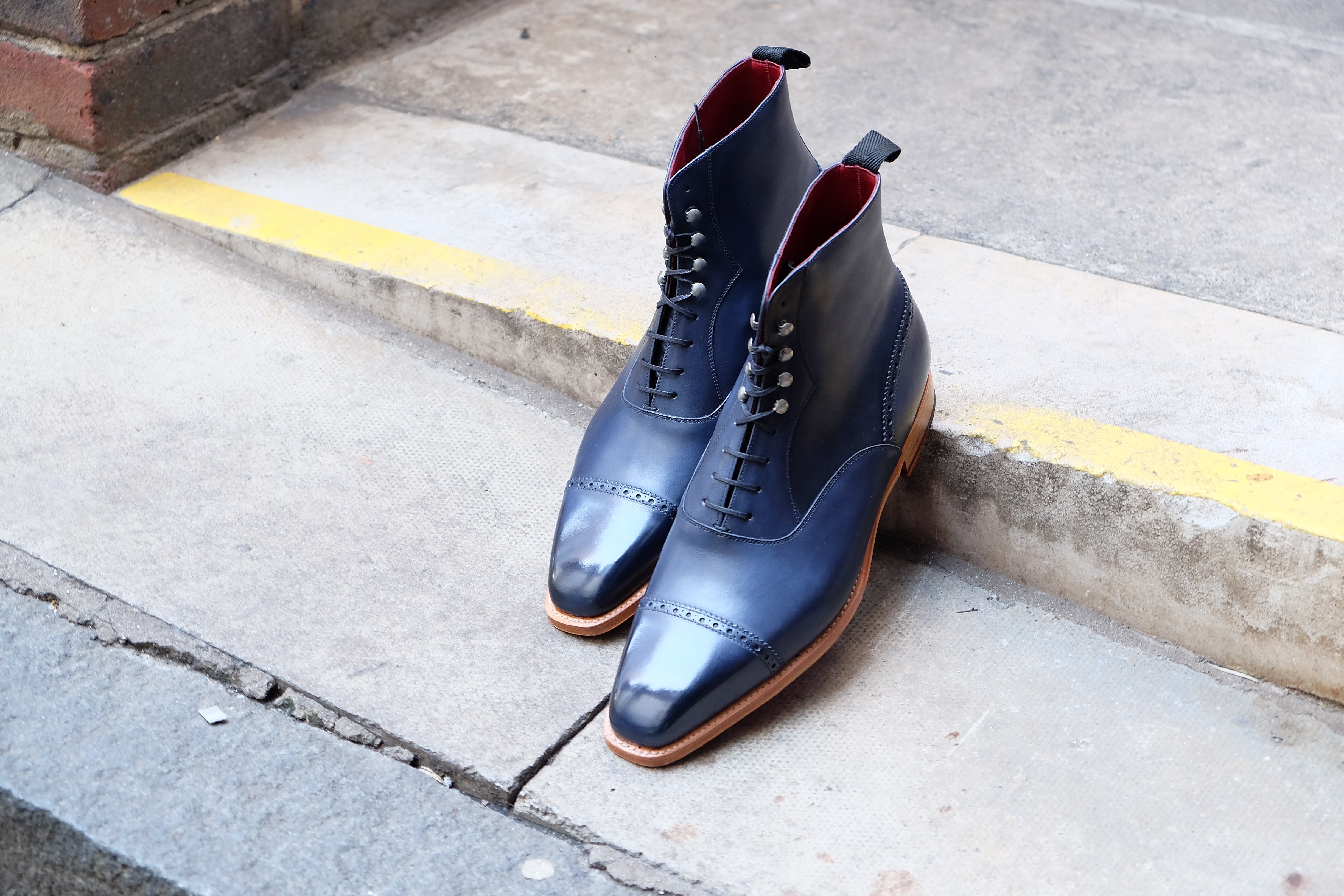 Jimmy - MTO - Navy Calf - MGF Last - Natural Single Leather Sole-Made To Order Cap Toe Lace Laceup Boot Brogue-J.FitzPatrick Footwear