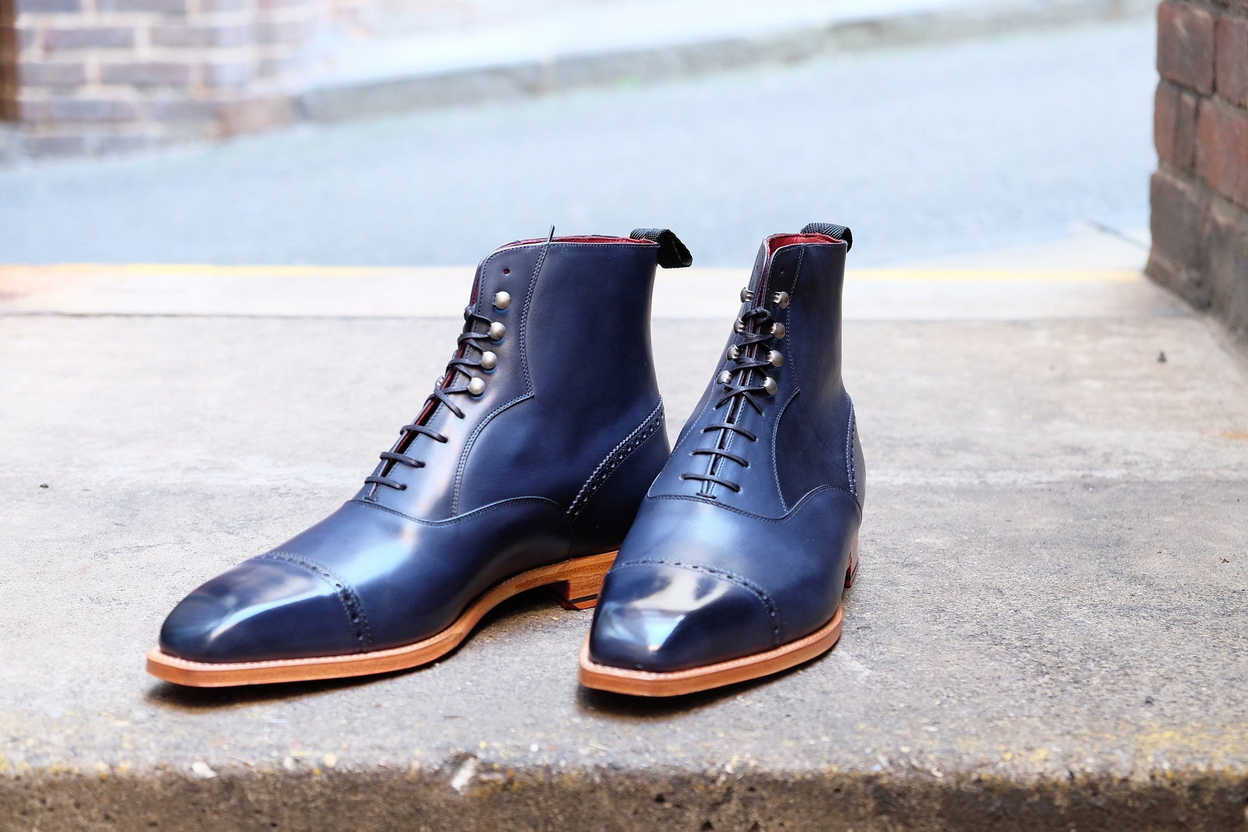 Jimmy - MTO - Navy Calf - MGF Last - Natural Single Leather Sole-Made To Order Cap Toe Lace Laceup Boot Brogue-J.FitzPatrick Footwear