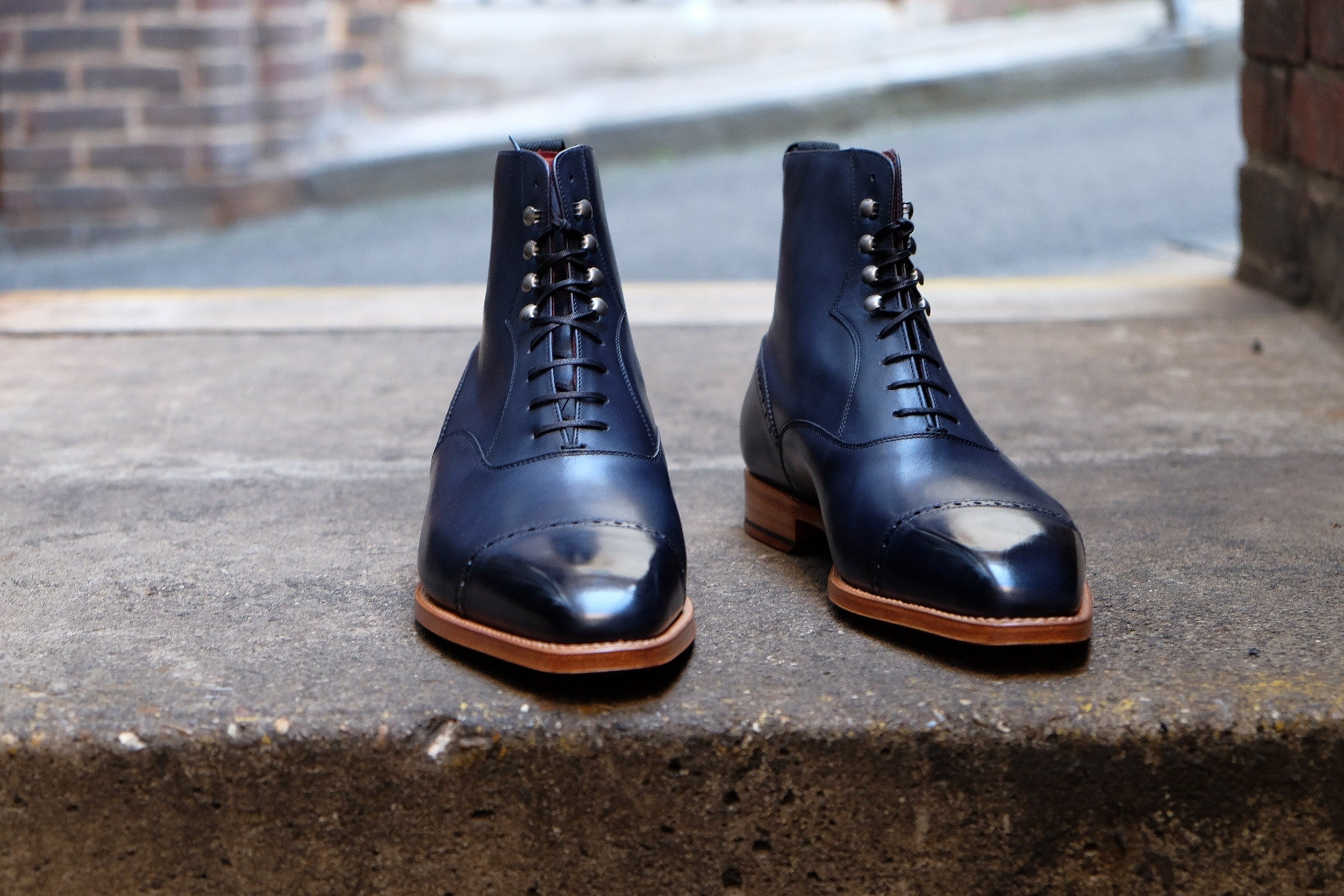 Jimmy - MTO - Navy Calf - MGF Last - Natural Single Leather Sole-Made To Order Cap Toe Lace Laceup Boot Brogue-J.FitzPatrick Footwear
