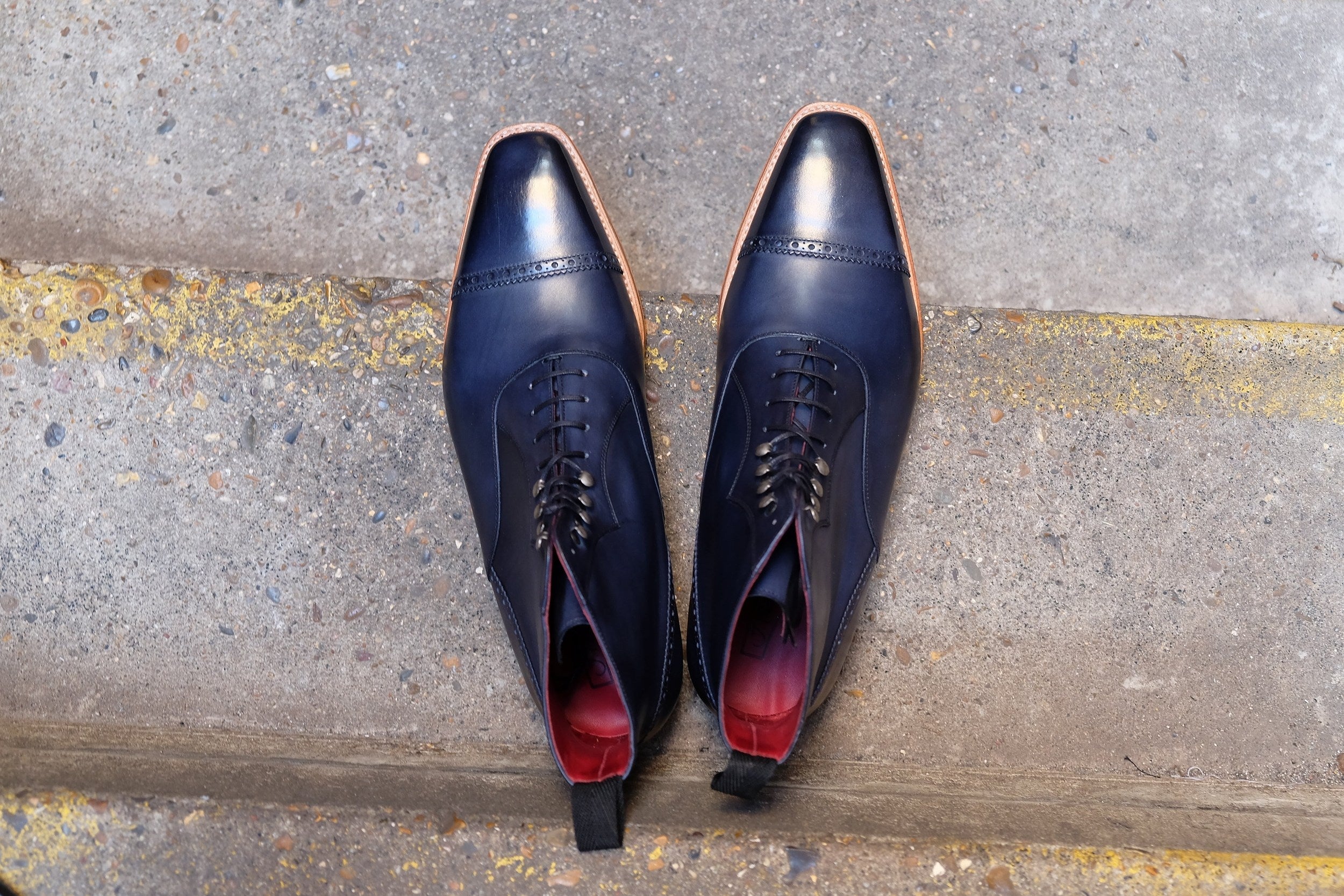 Jimmy - MTO - Navy Calf - MGF Last - Natural Single Leather Sole-Made To Order Cap Toe Lace Laceup Boot Brogue-J.FitzPatrick Footwear