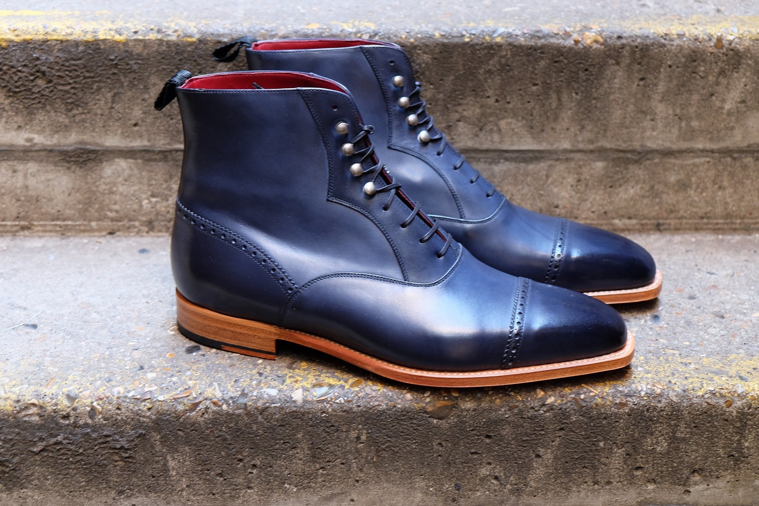 Jimmy - MTO - Navy Calf - MGF Last - Natural Single Leather Sole-Made To Order Cap Toe Lace Laceup Boot Brogue-J.FitzPatrick Footwear