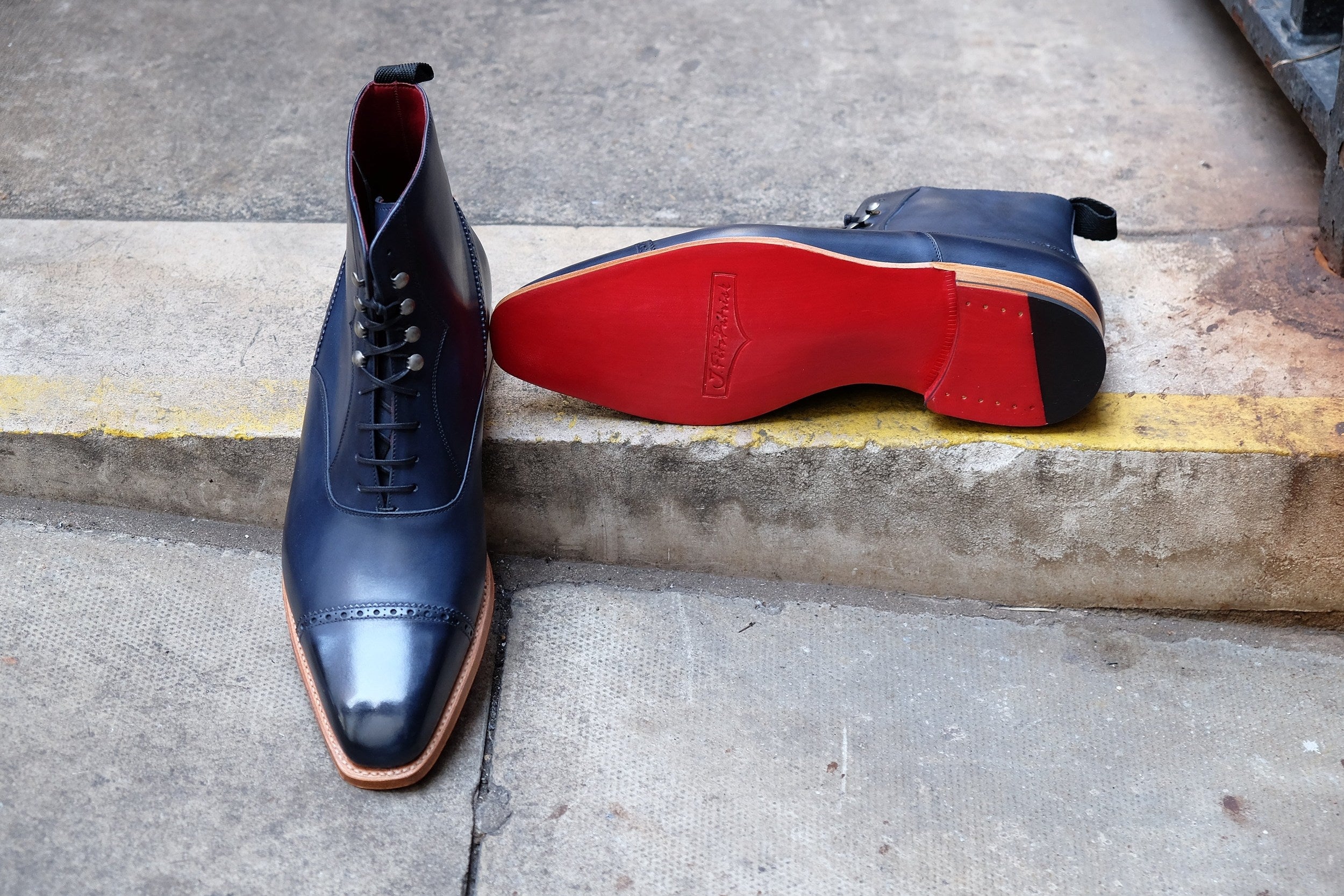 Jimmy - MTO - Navy Calf - MGF Last - Natural Single Leather Sole-Made To Order Cap Toe Lace Laceup Boot Brogue-J.FitzPatrick Footwear