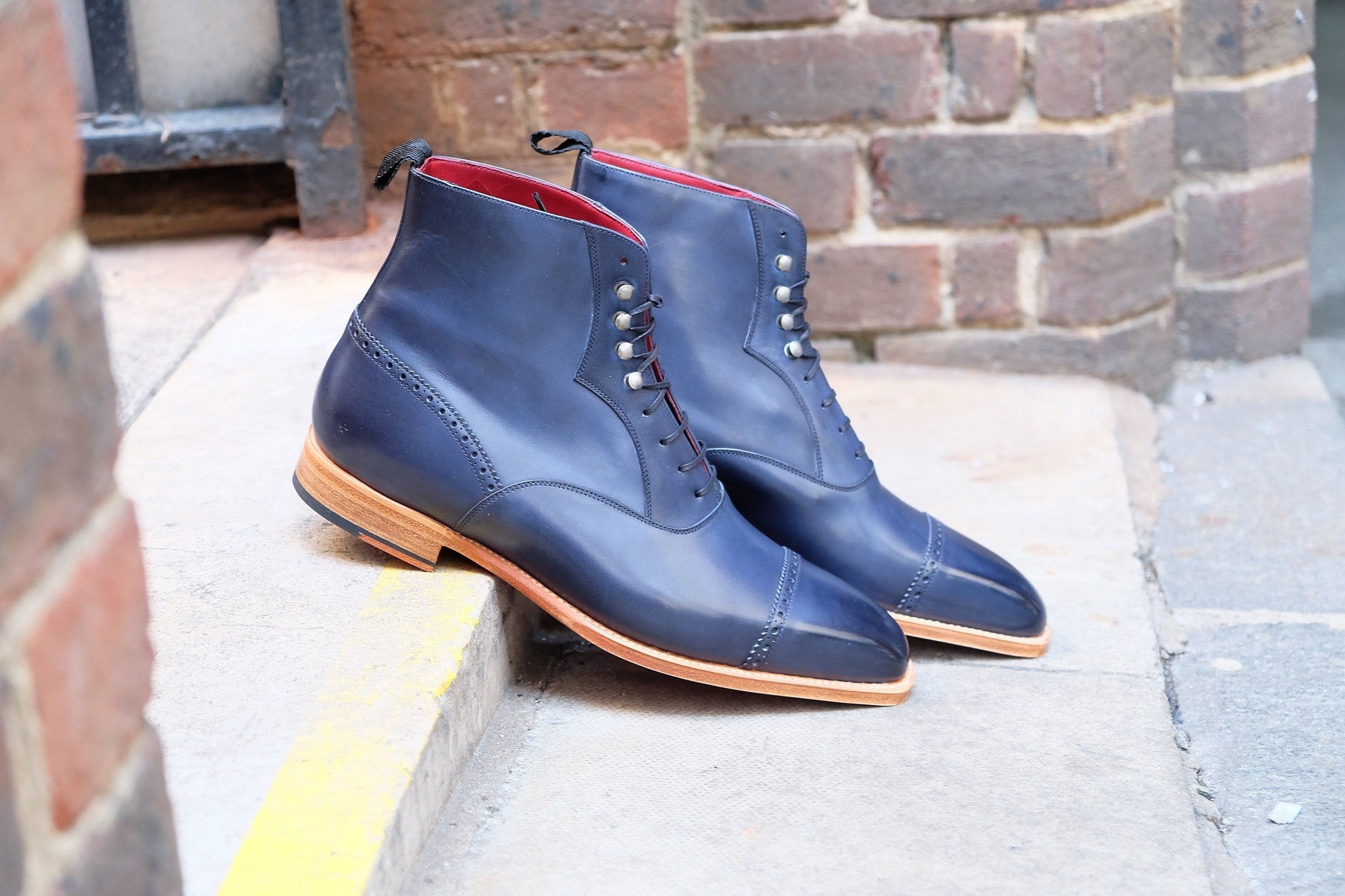Jimmy - MTO - Navy Calf - MGF Last - Natural Single Leather Sole-Made To Order Cap Toe Lace Laceup Boot Brogue-J.FitzPatrick Footwear