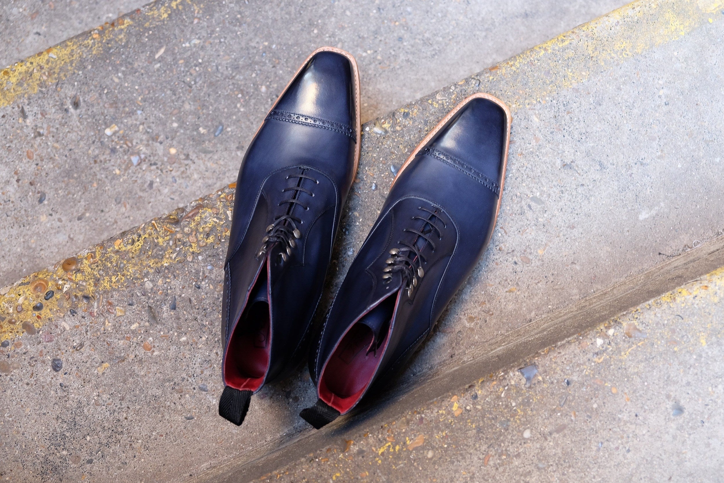 Jimmy - MTO - Navy Calf - MGF Last - Natural Single Leather Sole-Made To Order Cap Toe Lace Laceup Boot Brogue-J.FitzPatrick Footwear