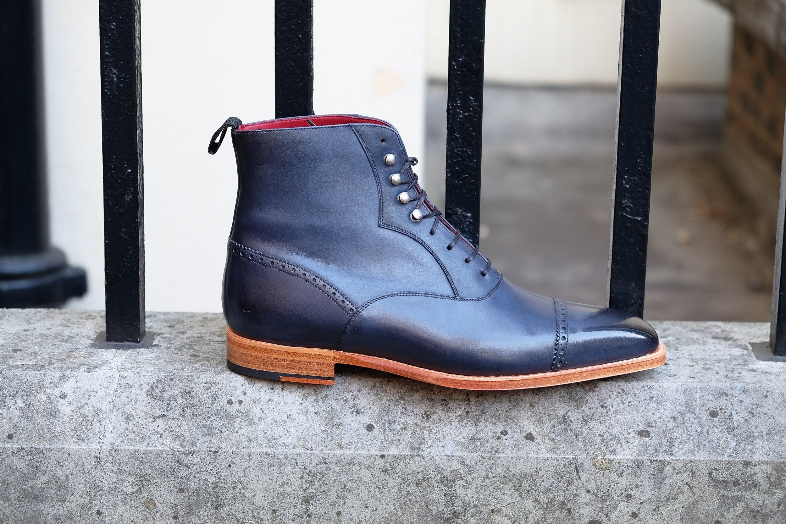 Jimmy - MTO - Navy Calf - MGF Last - Natural Single Leather Sole-Made To Order Cap Toe Lace Laceup Boot Brogue-J.FitzPatrick Footwear