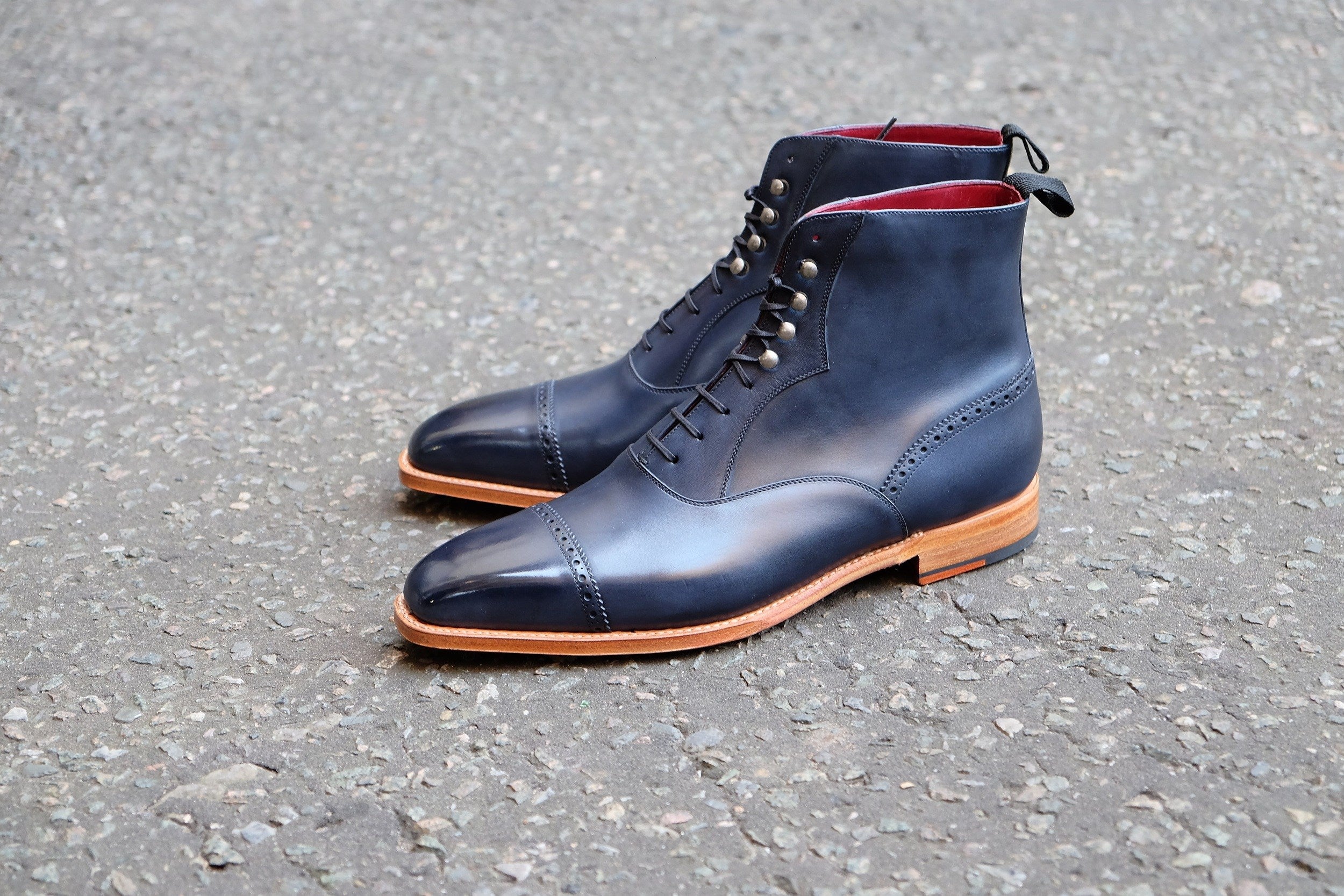 Jimmy - MTO - Navy Calf - MGF Last - Natural Single Leather Sole-Made To Order Cap Toe Lace Laceup Boot Brogue-J.FitzPatrick Footwear