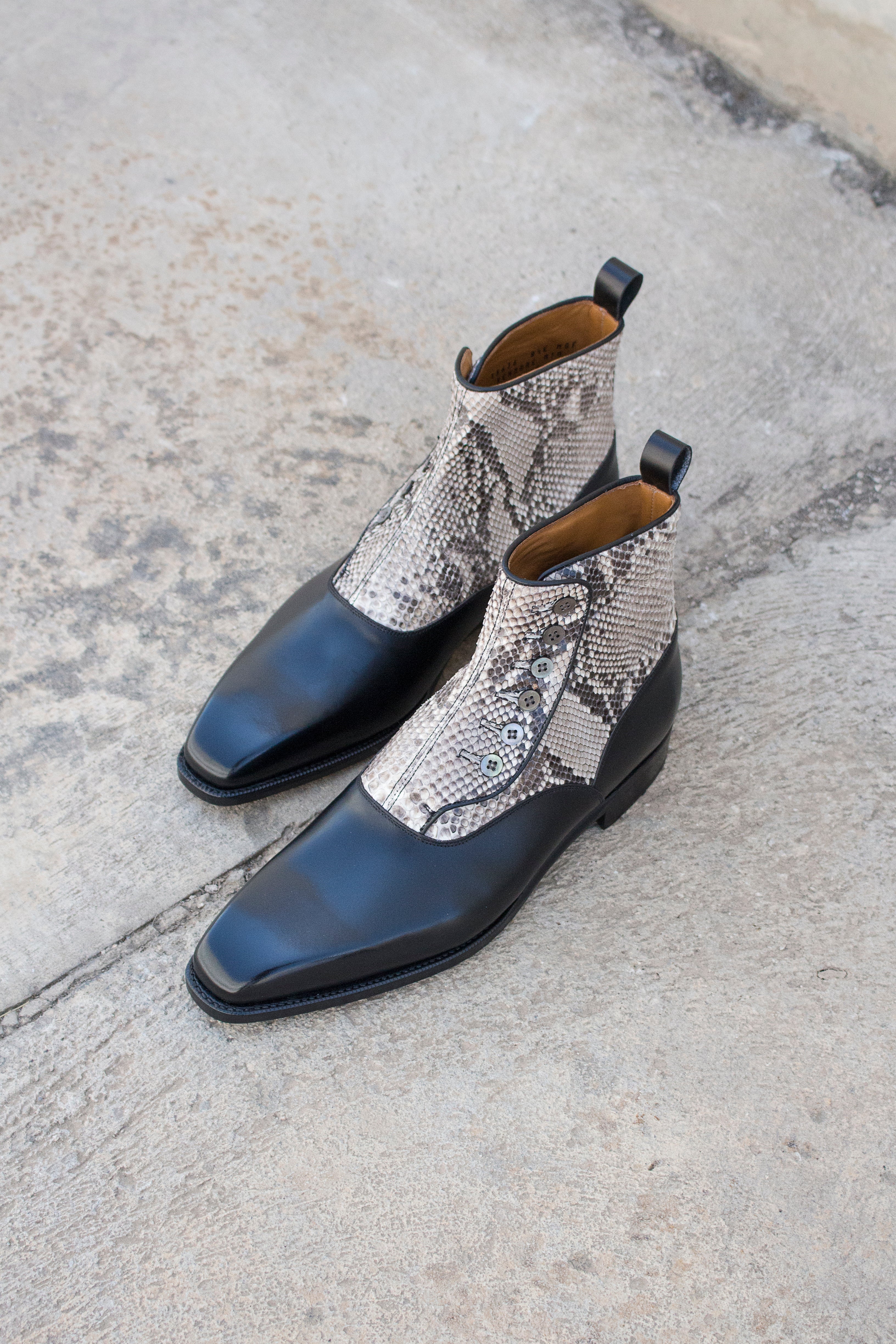 Kenmore - MTO - Black Calf / Black & White Python - MOP Buttons-Made To Order-J.FitzPatrick Footwear