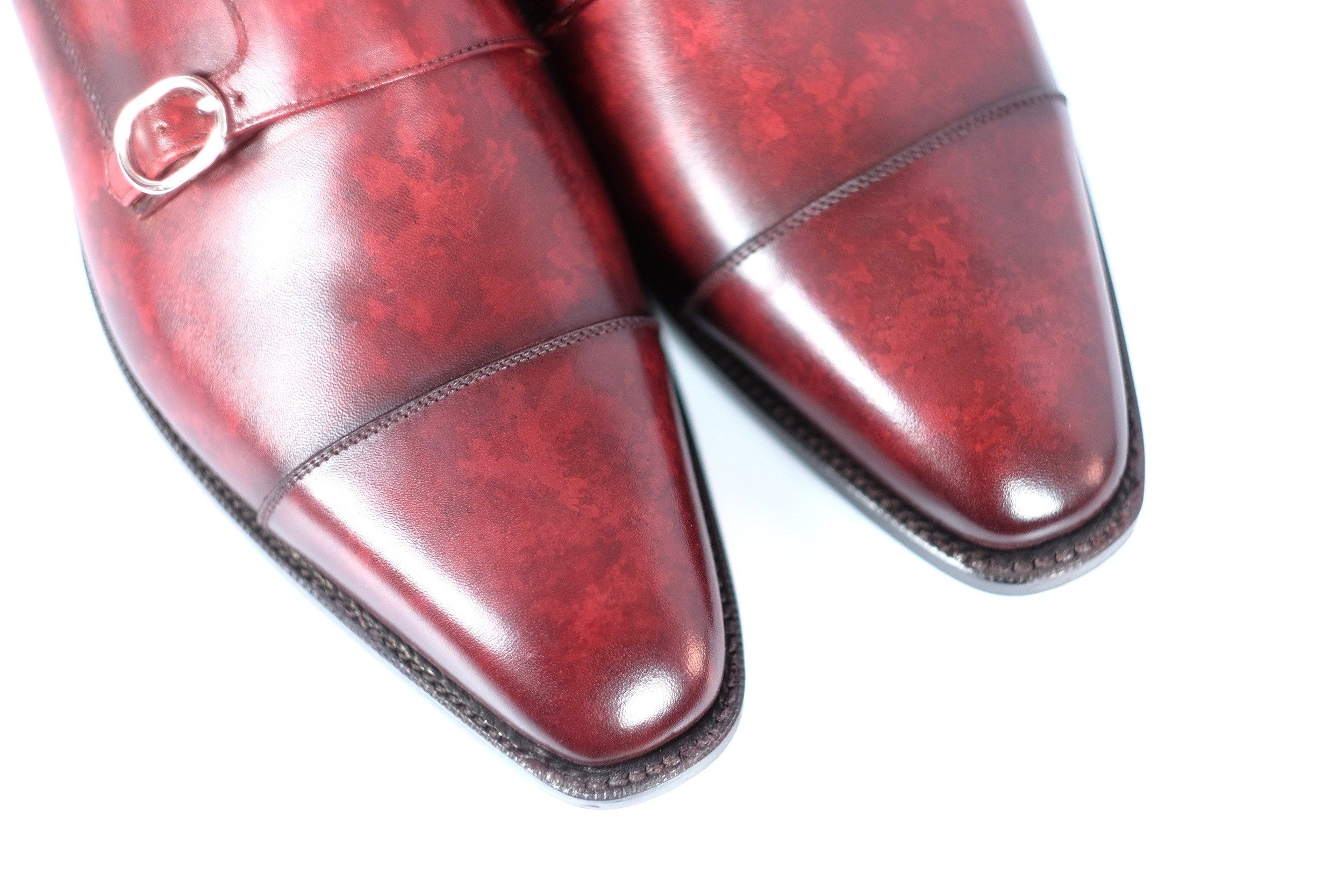 Kent - MTO - Burgundy Marble Patina-Made To Order Double Monkstrap Cap Toe-J.FitzPatrick Footwear