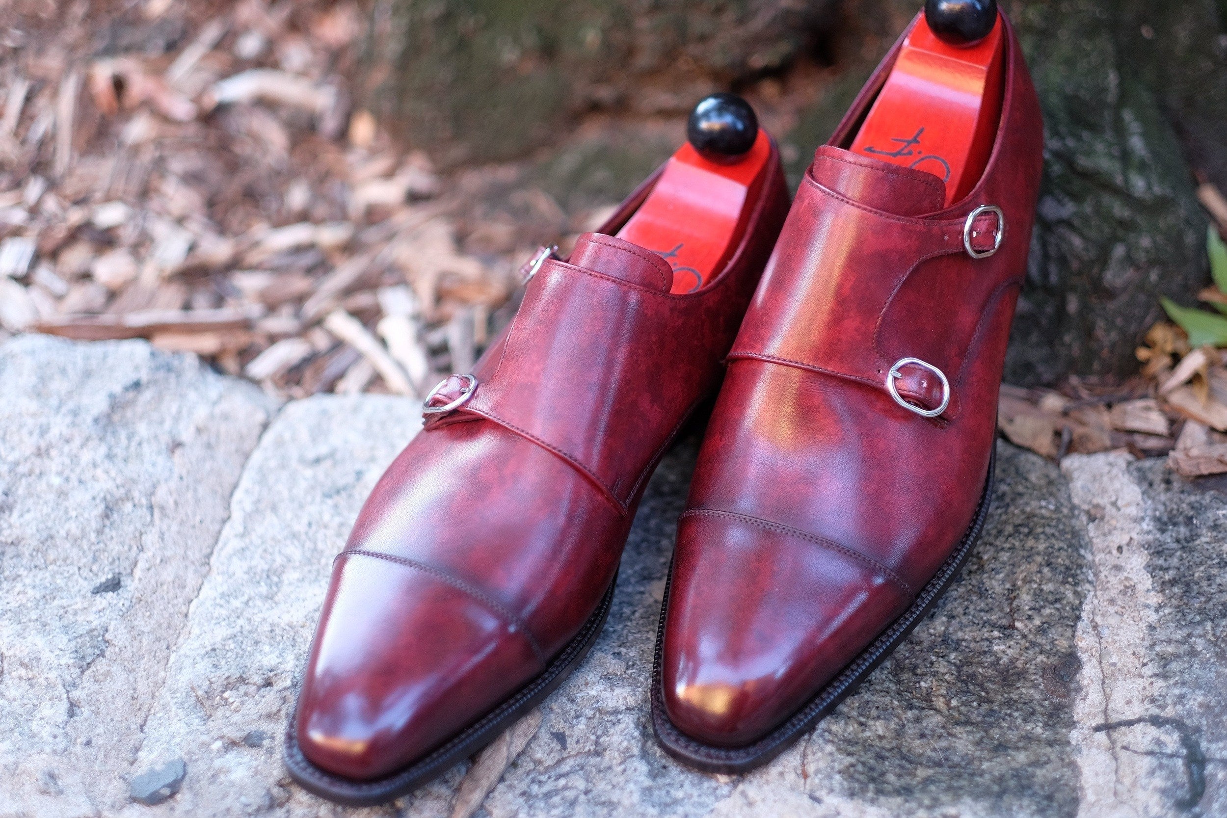 Kent - MTO - Burgundy Marble Patina-Made To Order Double Monkstrap Cap Toe-J.FitzPatrick Footwear