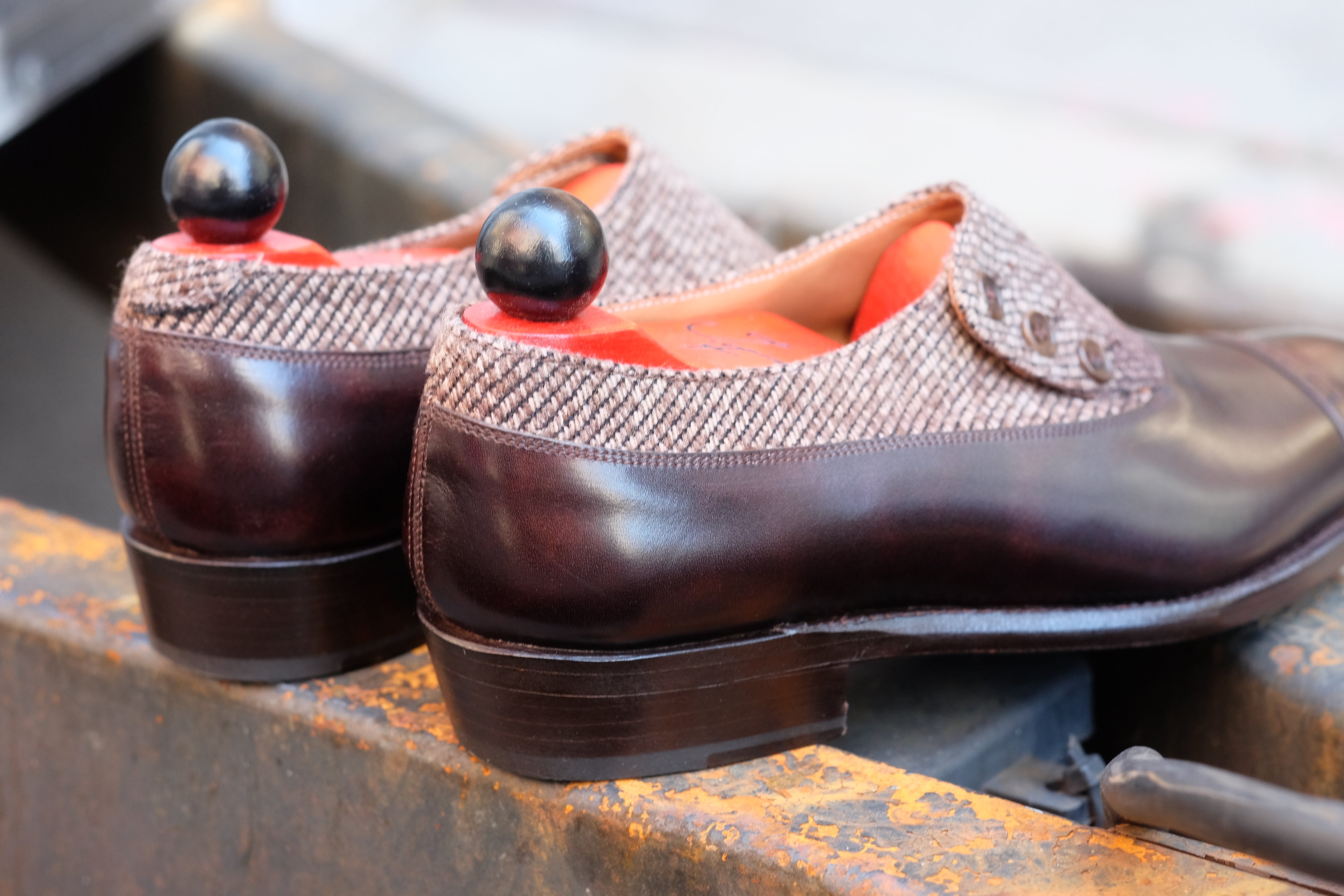 Kingston - MTO - Dark Brown Museum Calf / Brown Poulsbo - NGT Last - Single Leather Sole-Made To Order Button Shoe Plain Toe-J.FitzPatrick Footwear