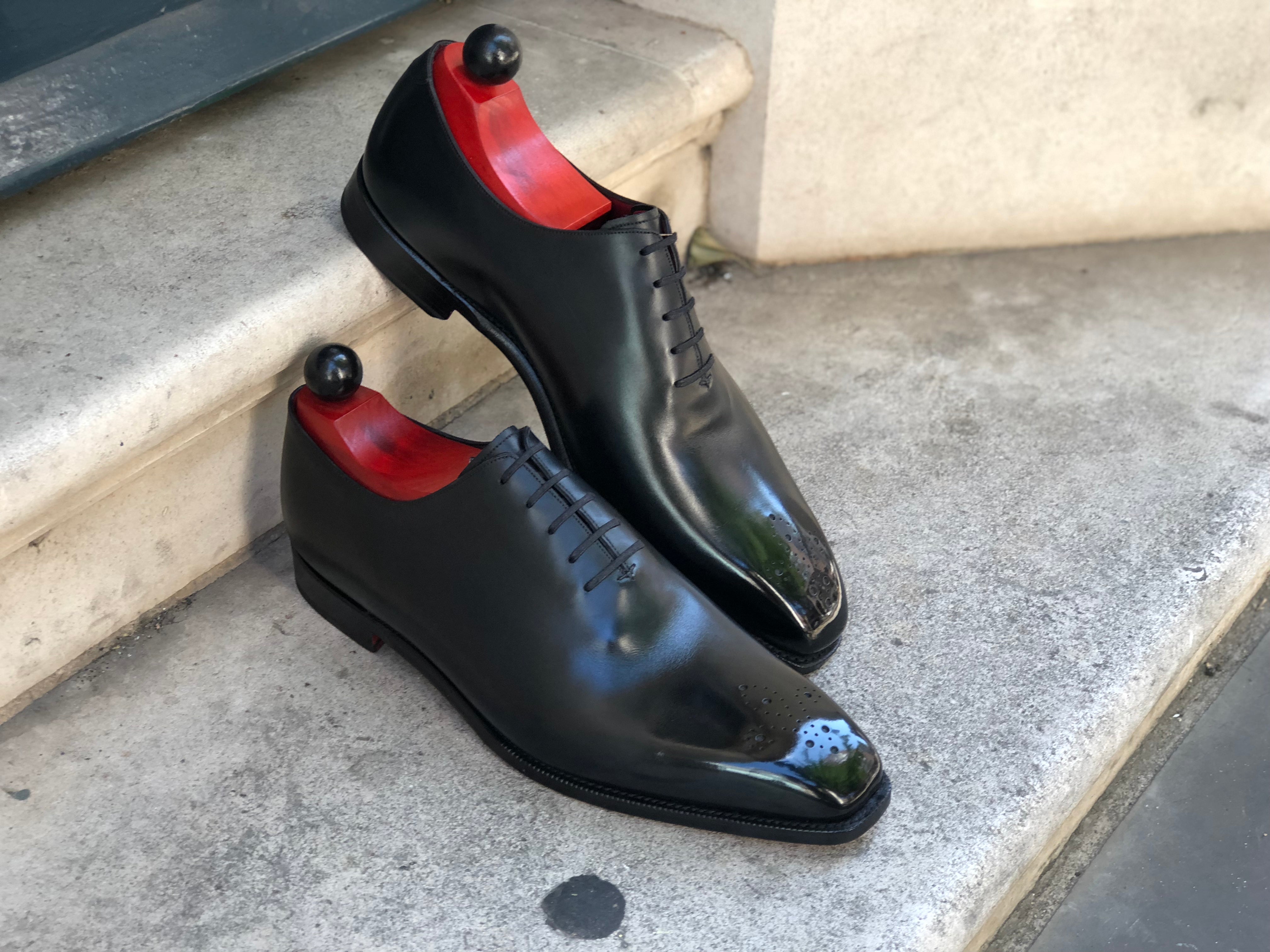 Kirkland - MTO - Black Calf - Red Sole - MGF Last - Single Leather Sole-Made To Order Wholecut Oxfords Medallion-J.FitzPatrick Footwear