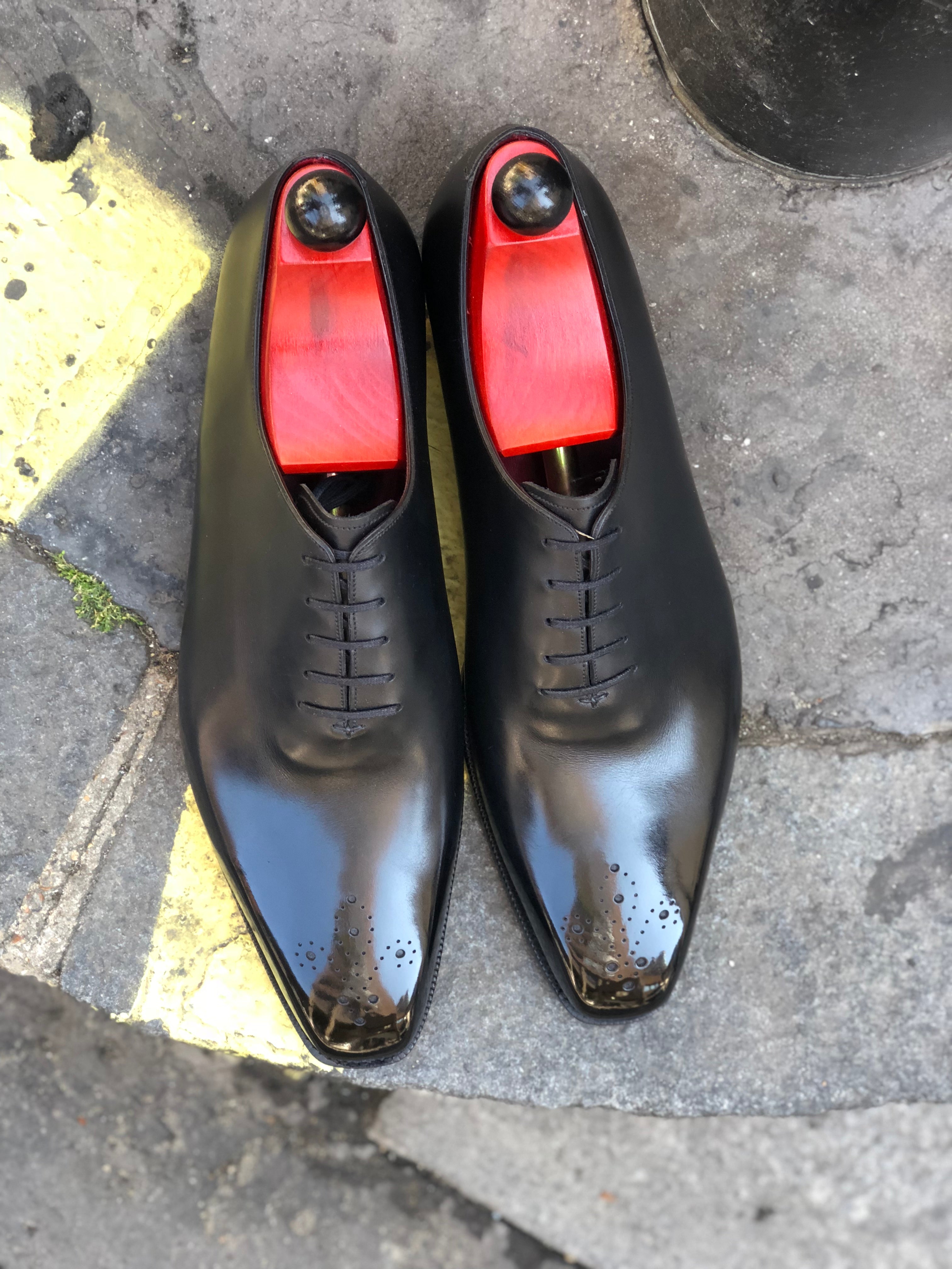 Kirkland - MTO - Black Calf - Red Sole - MGF Last - Single Leather Sole-Made To Order Wholecut Oxfords Medallion-J.FitzPatrick Footwear