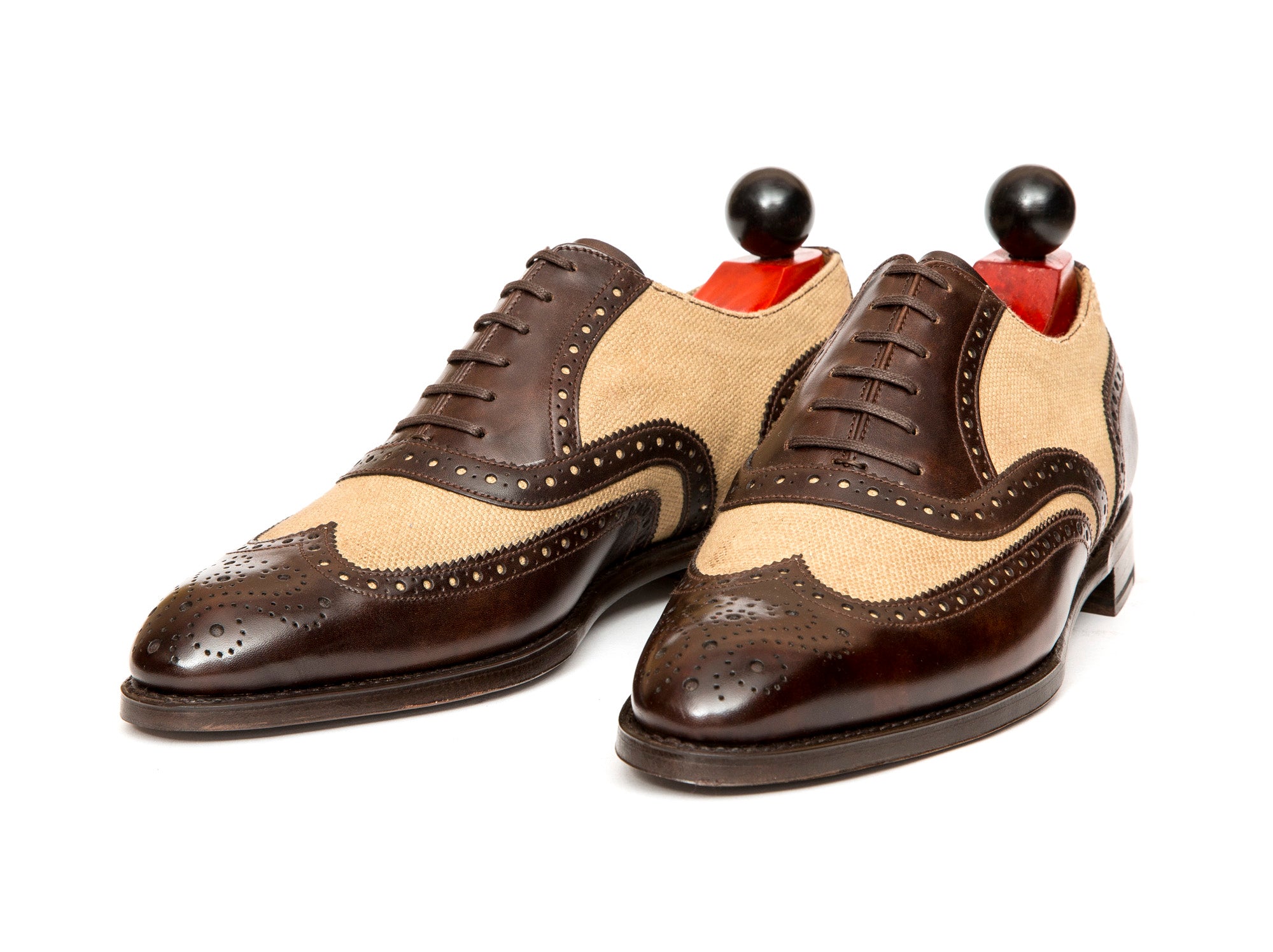 Kitsap - MTO - Dark Brown Museum Calf / Hemp Canvas - NGT Last - Single Leather Sole-Made To Order Wingtip Brogue Oxfords Spectator-J.FitzPatrick Footwear