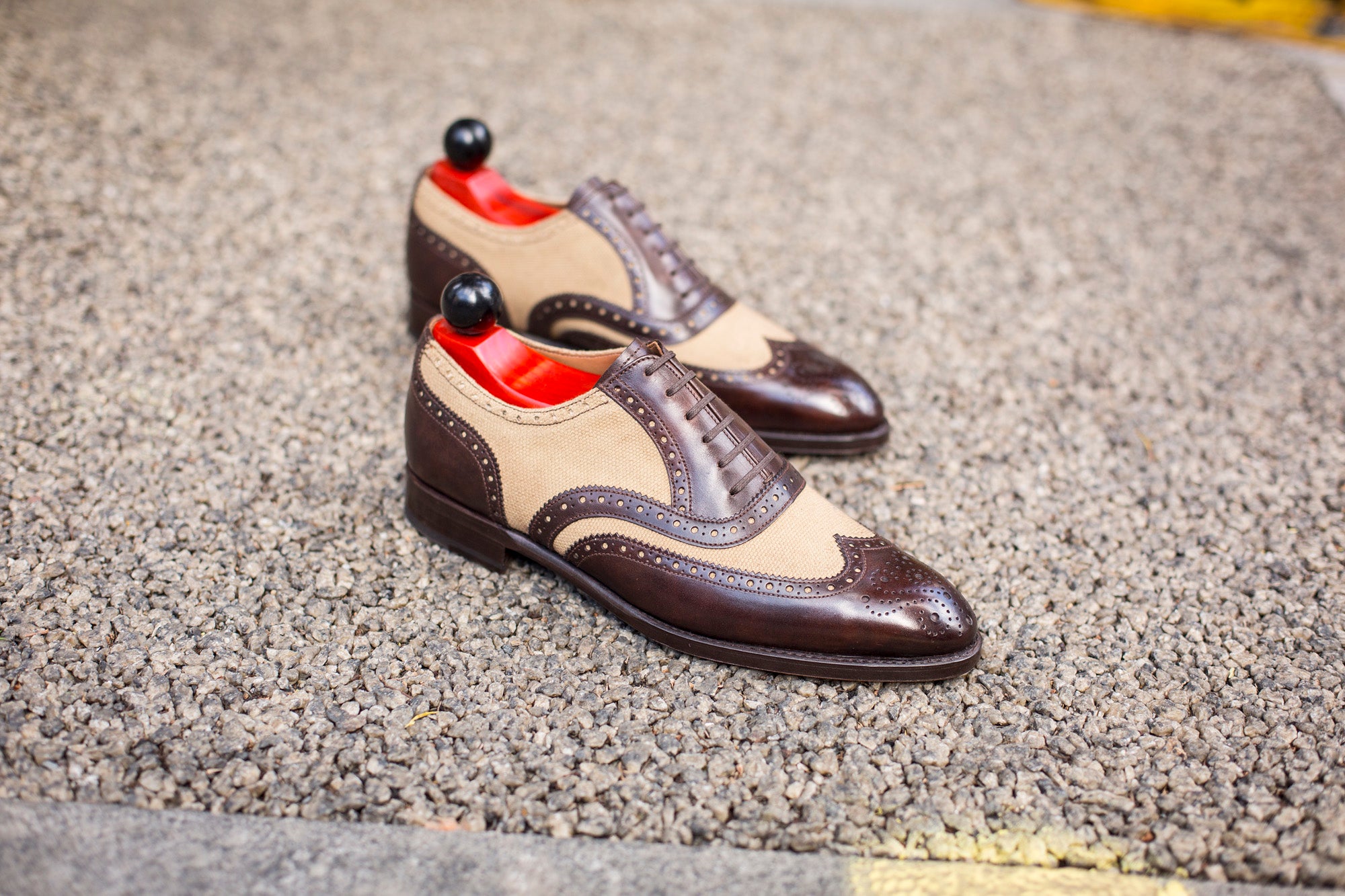Kitsap - MTO - Dark Brown Museum Calf / Hemp Canvas - NGT Last - Single Leather Sole-Made To Order Wingtip Brogue Oxfords Spectator-J.FitzPatrick Footwear