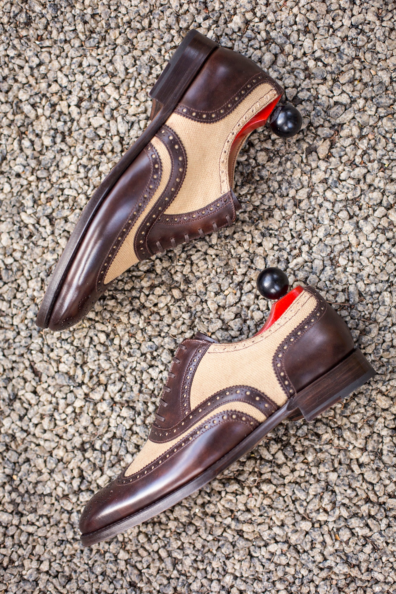 Kitsap - MTO - Dark Brown Museum Calf / Hemp Canvas - NGT Last - Single Leather Sole-Made To Order Wingtip Brogue Oxfords Spectator-J.FitzPatrick Footwear