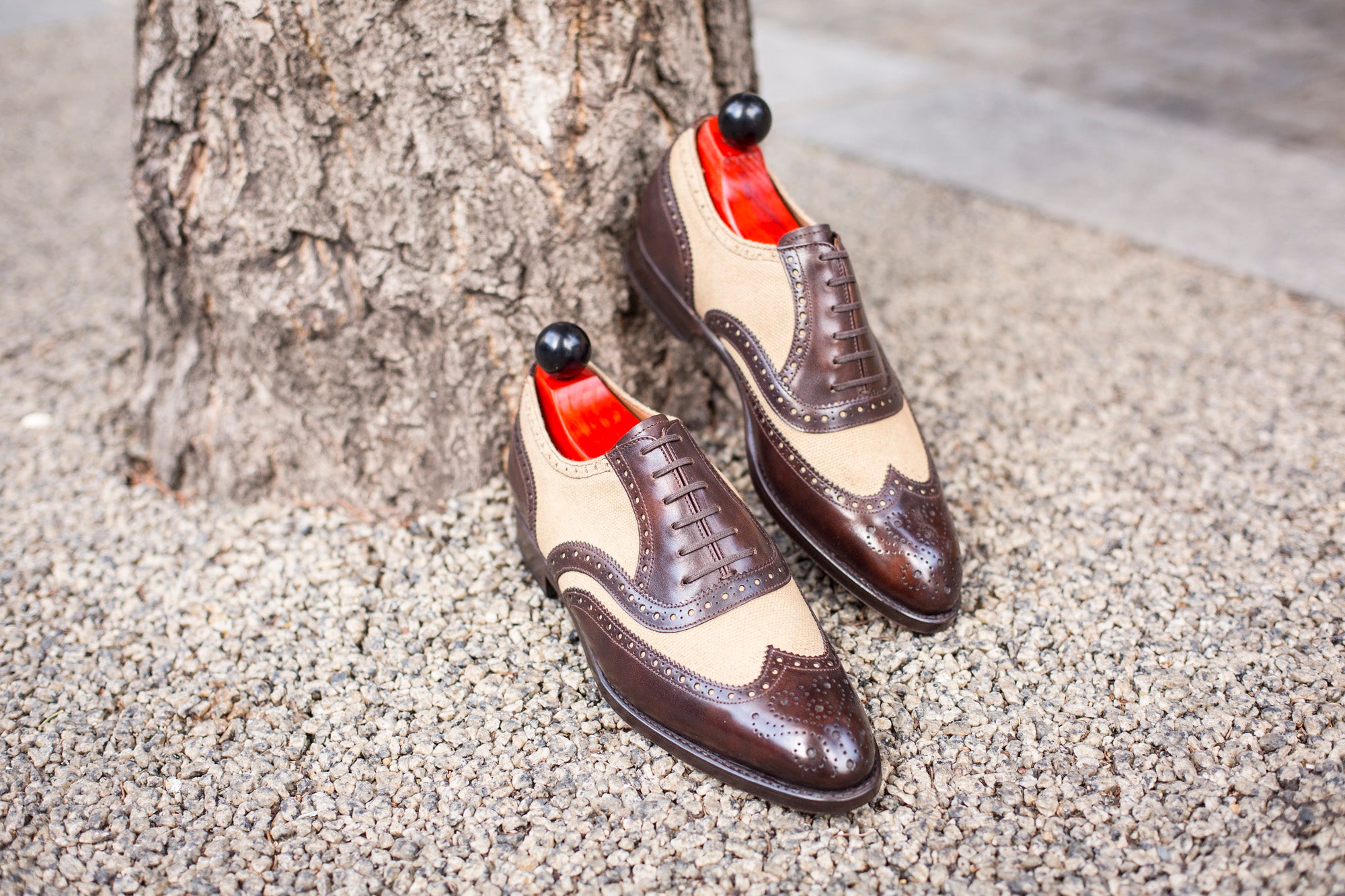 Kitsap - MTO - Dark Brown Museum Calf / Hemp Canvas - NGT Last - Single Leather Sole-Made To Order Wingtip Brogue Oxfords Spectator-J.FitzPatrick Footwear