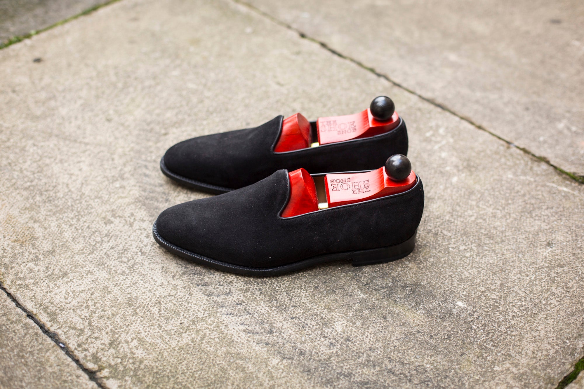 Laurelhurst II - MTO - Black Suede - TMG Last - Single Leather Sole-Made To Order Slipper Loafer Medallion-J.FitzPatrick Footwear