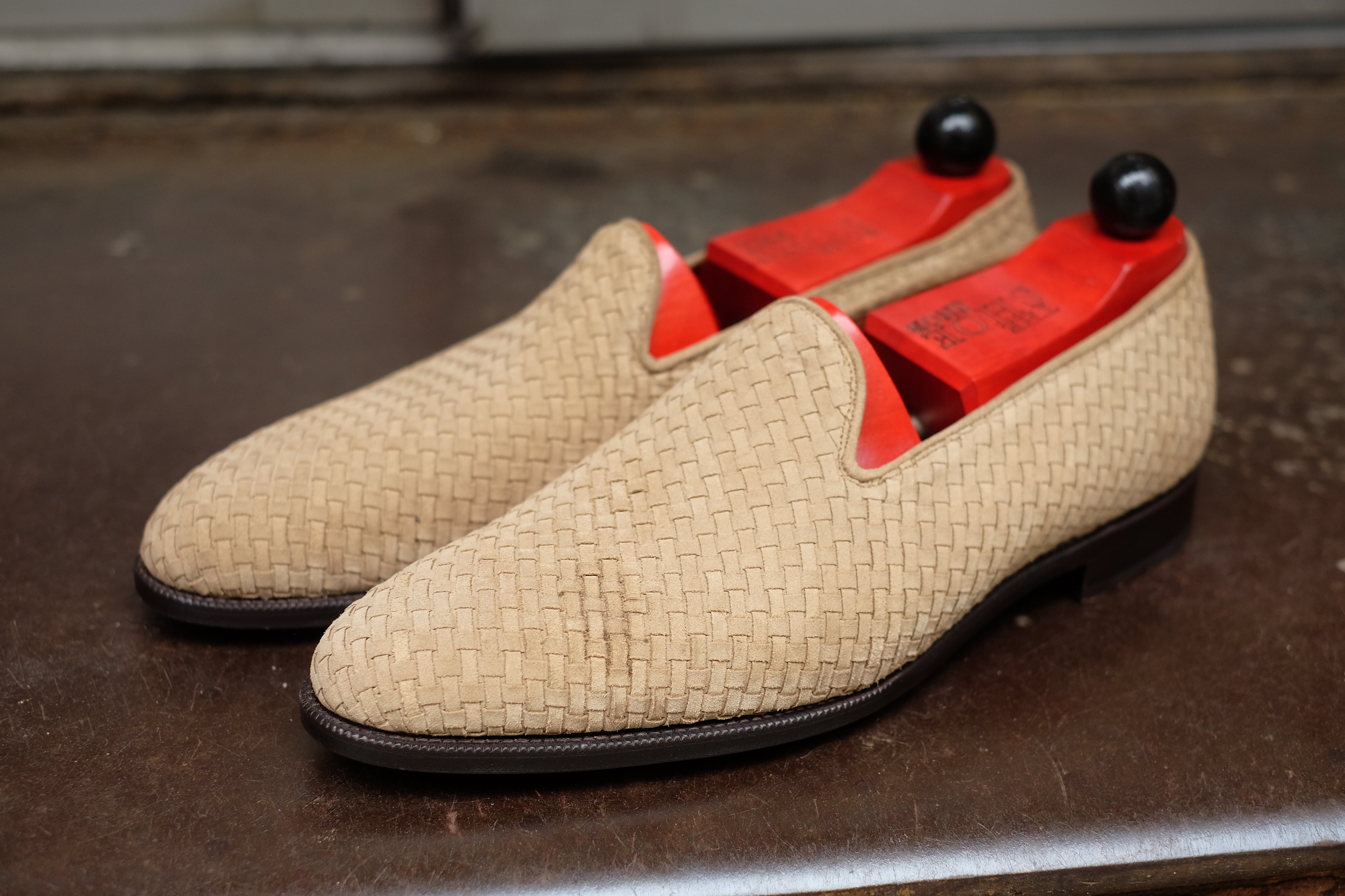 Laurelhurst II - MTO - Braided Beige Suede - TMG Last - Single Leather Sole-Made To Order Slipper Loafer-J.FitzPatrick Footwear