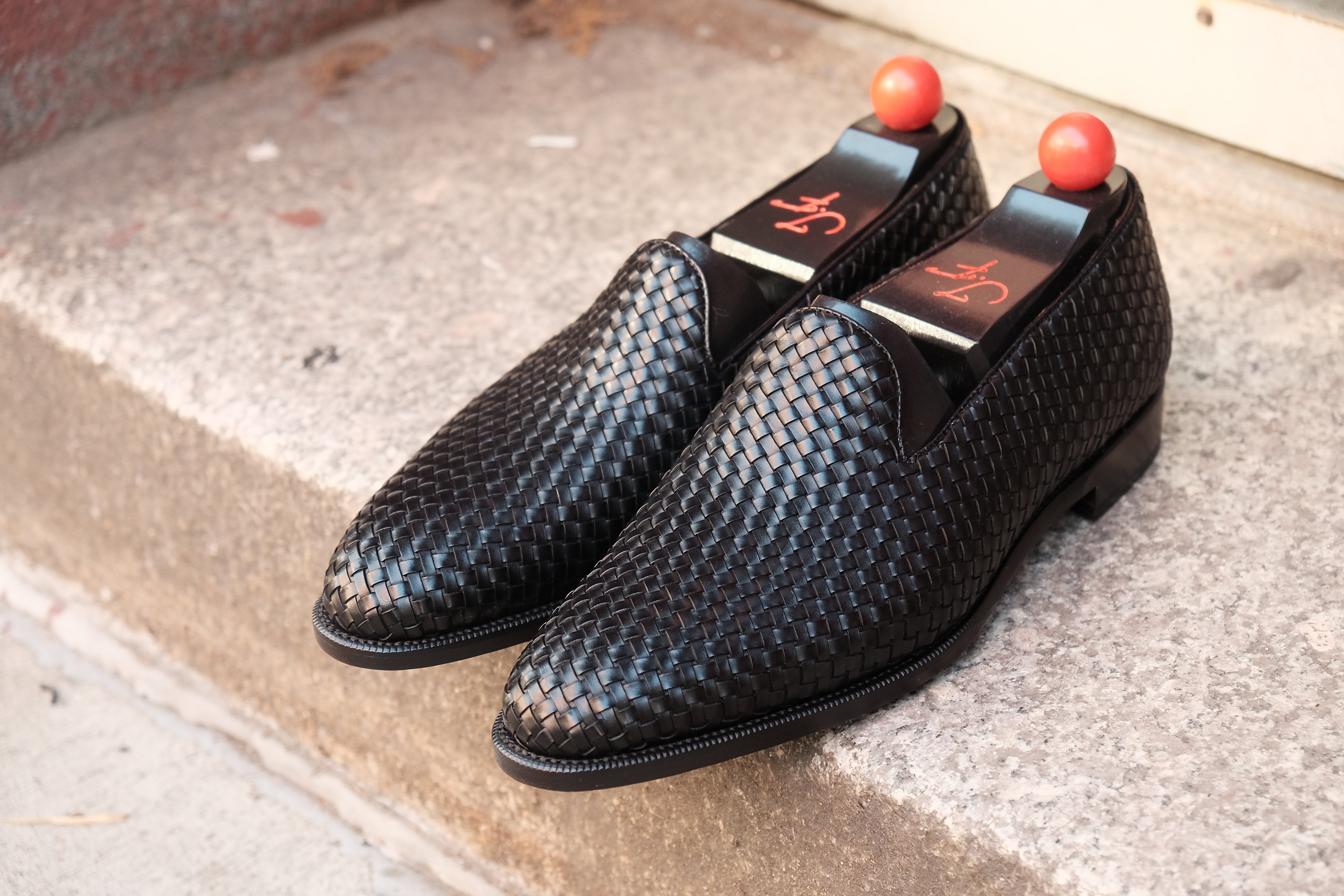 Laurelhurst II - MTO - Braided Black Calf - TMG Last - Single Leather Sole-Made To Order Slipper Loafer-J.FitzPatrick Footwear