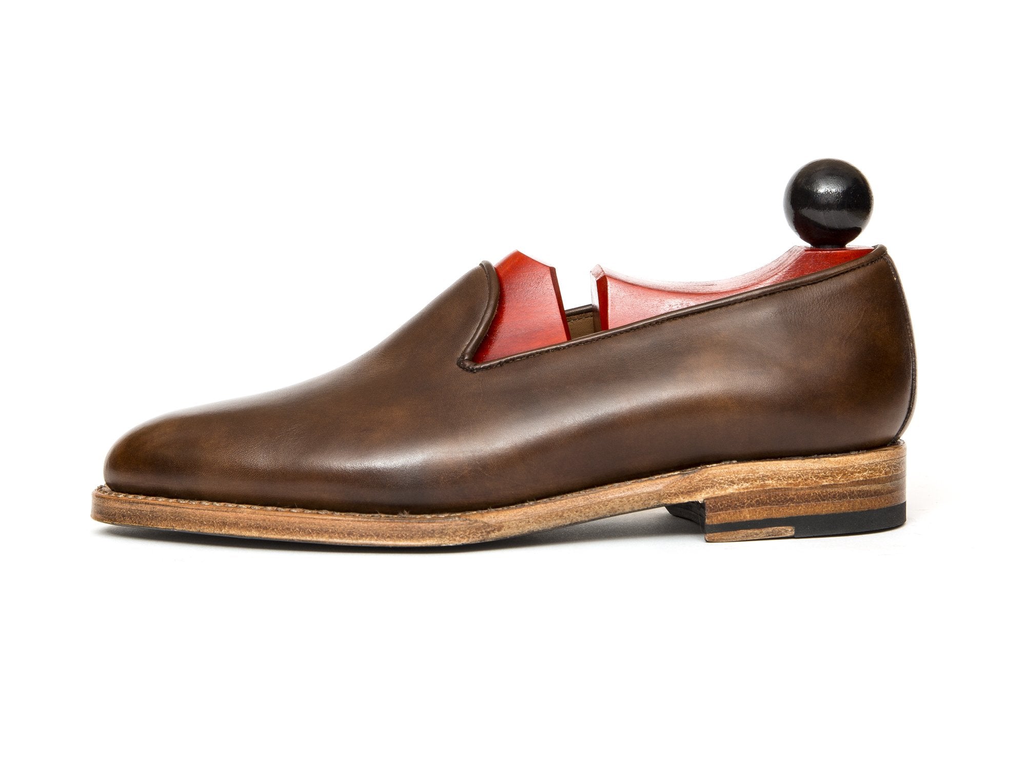 Laurelhurst II - MTO - Copper Museum Calf - TMG Last - Natural Single Leather Sole-Made To Order Slipper Loafer Medallion-J.FitzPatrick Footwear