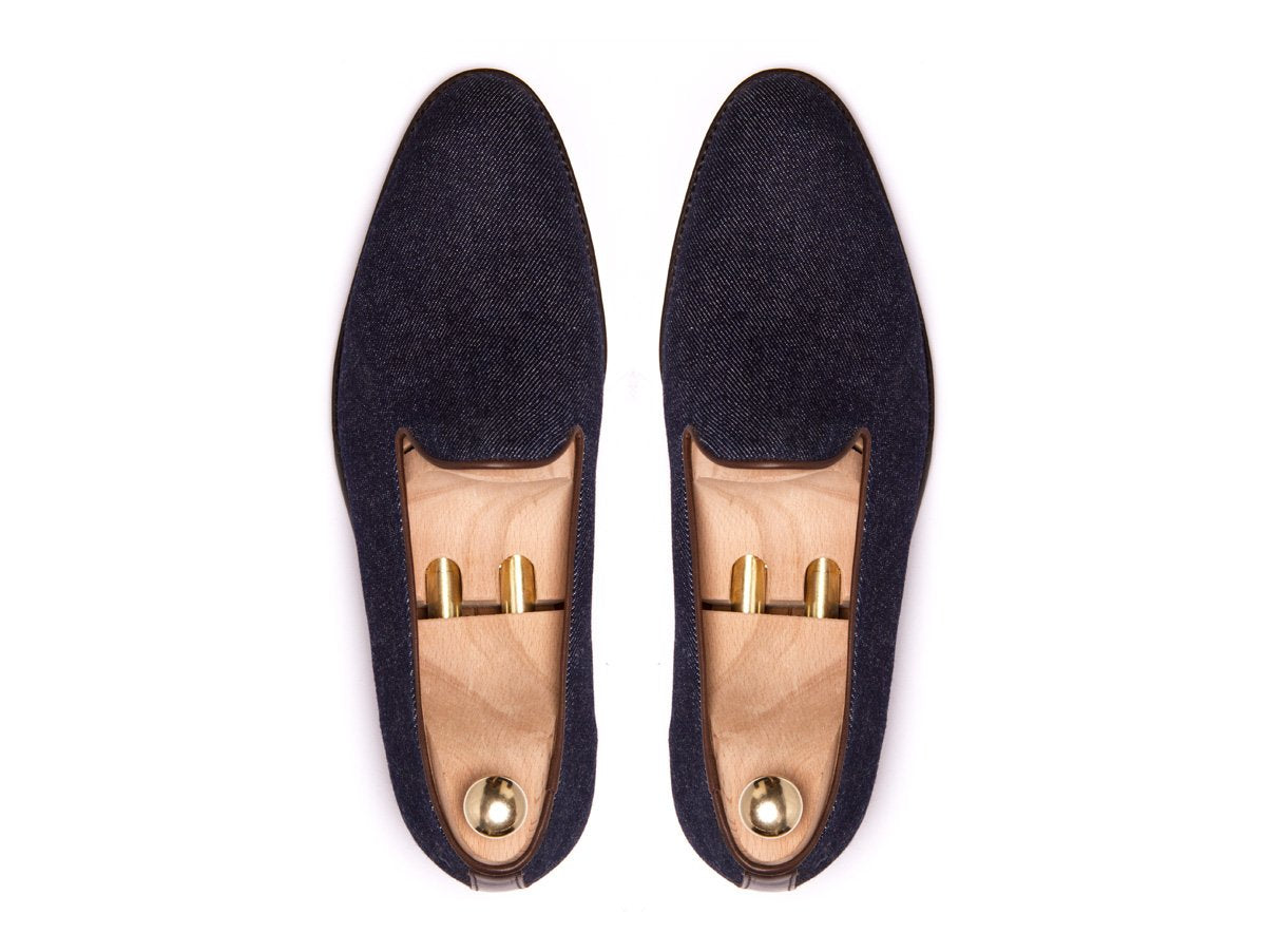 Laurelhurst II - MTO - Denim / Chocolate Piping - TMG Last - Single Leather Sole-Made To Order Slipper Loafer-J.FitzPatrick Footwear