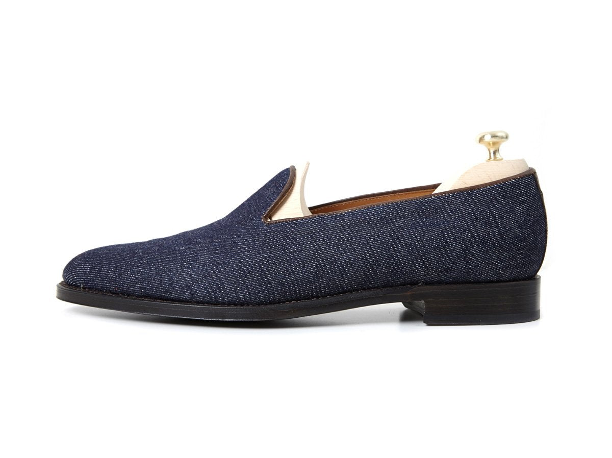 Laurelhurst II - MTO - Denim / Chocolate Piping - TMG Last - Single Leather Sole-Made To Order Slipper Loafer-J.FitzPatrick Footwear