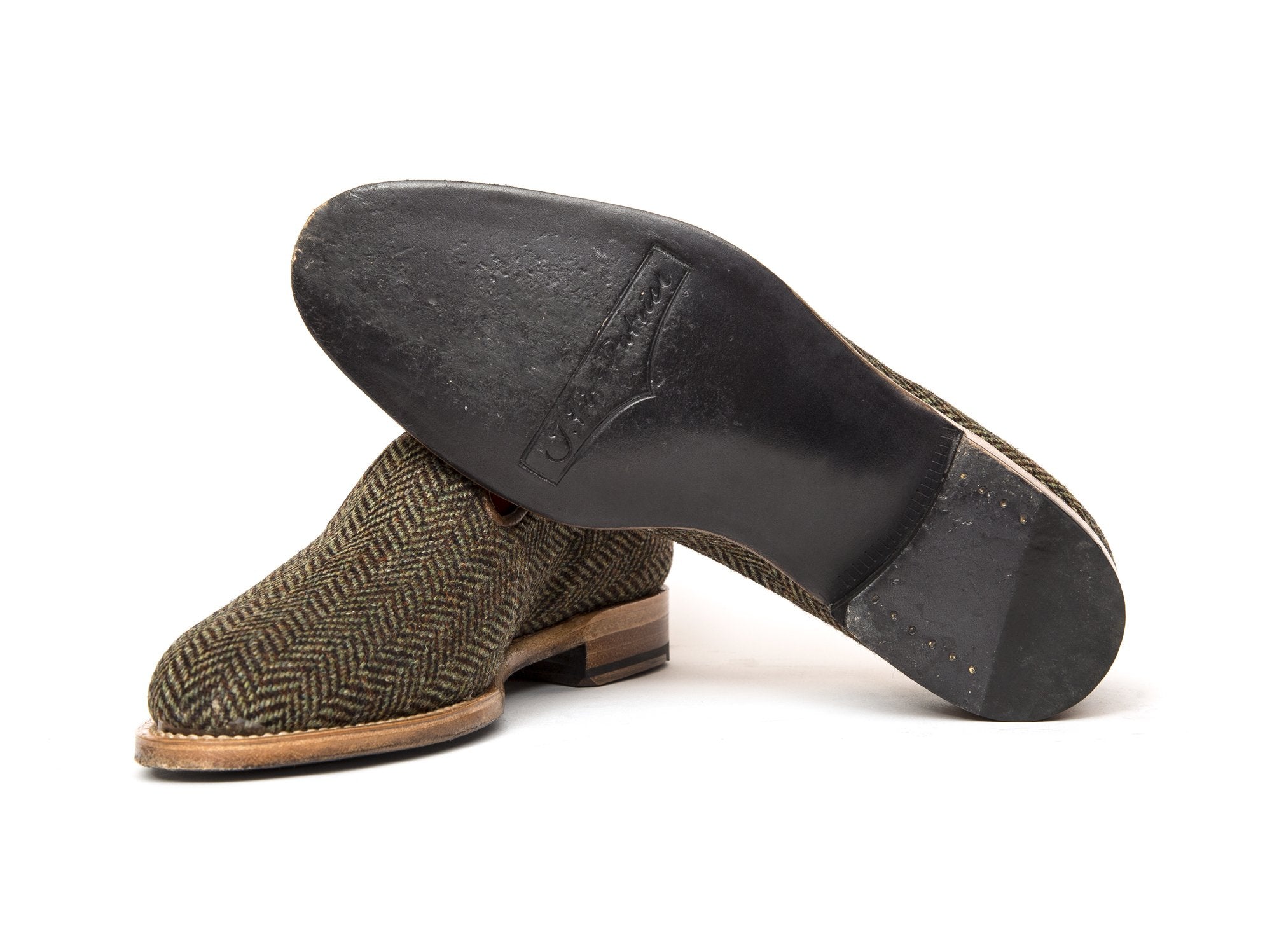 Laurelhurst II - MTO - Forest Herringbone Tweed - TMG Last - Natural Single Leather Sole-Made To Order Slipper Loafer-J.FitzPatrick Footwear