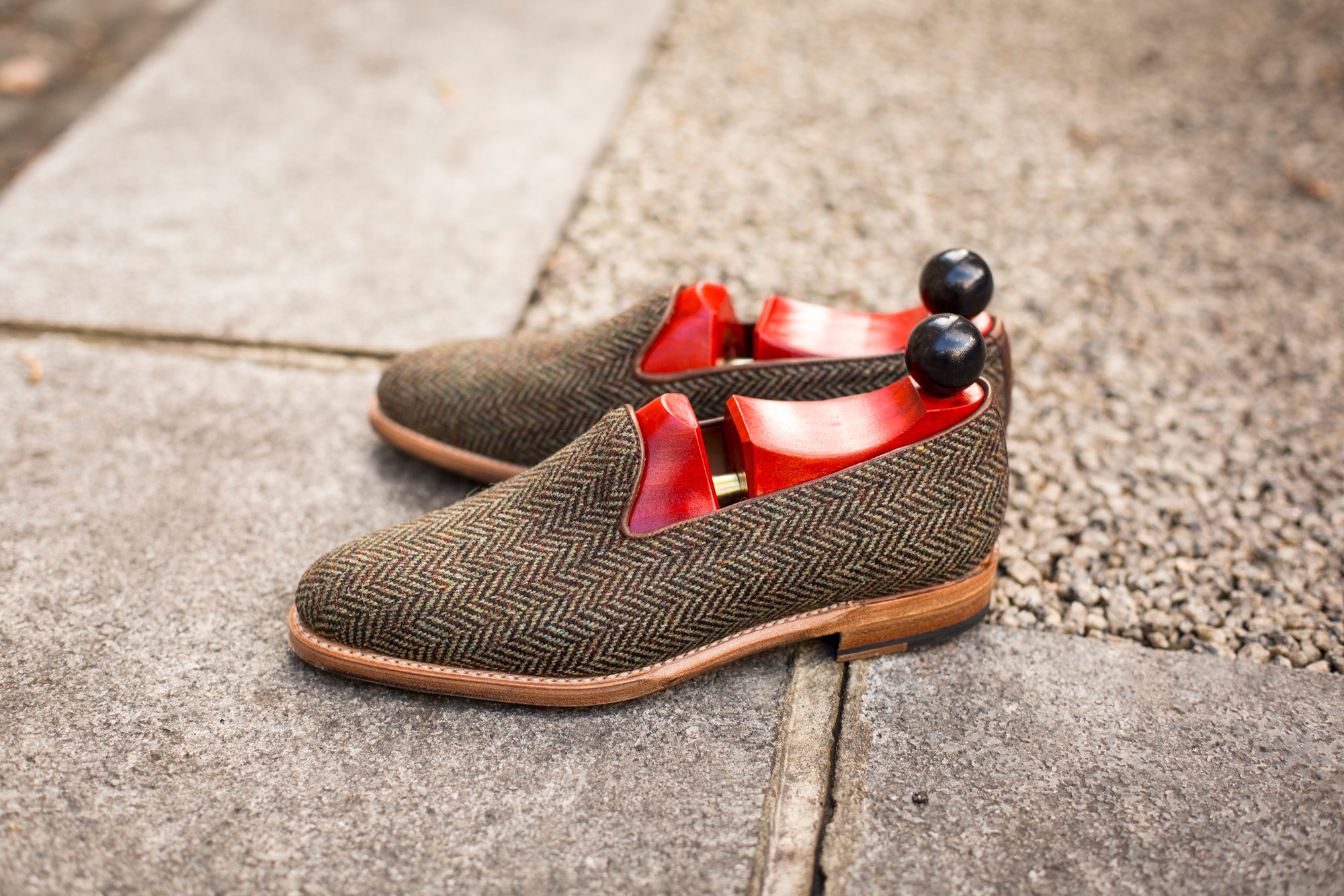 Laurelhurst II - MTO - Forest Herringbone Tweed - TMG Last - Natural Single Leather Sole-Made To Order Slipper Loafer-J.FitzPatrick Footwear