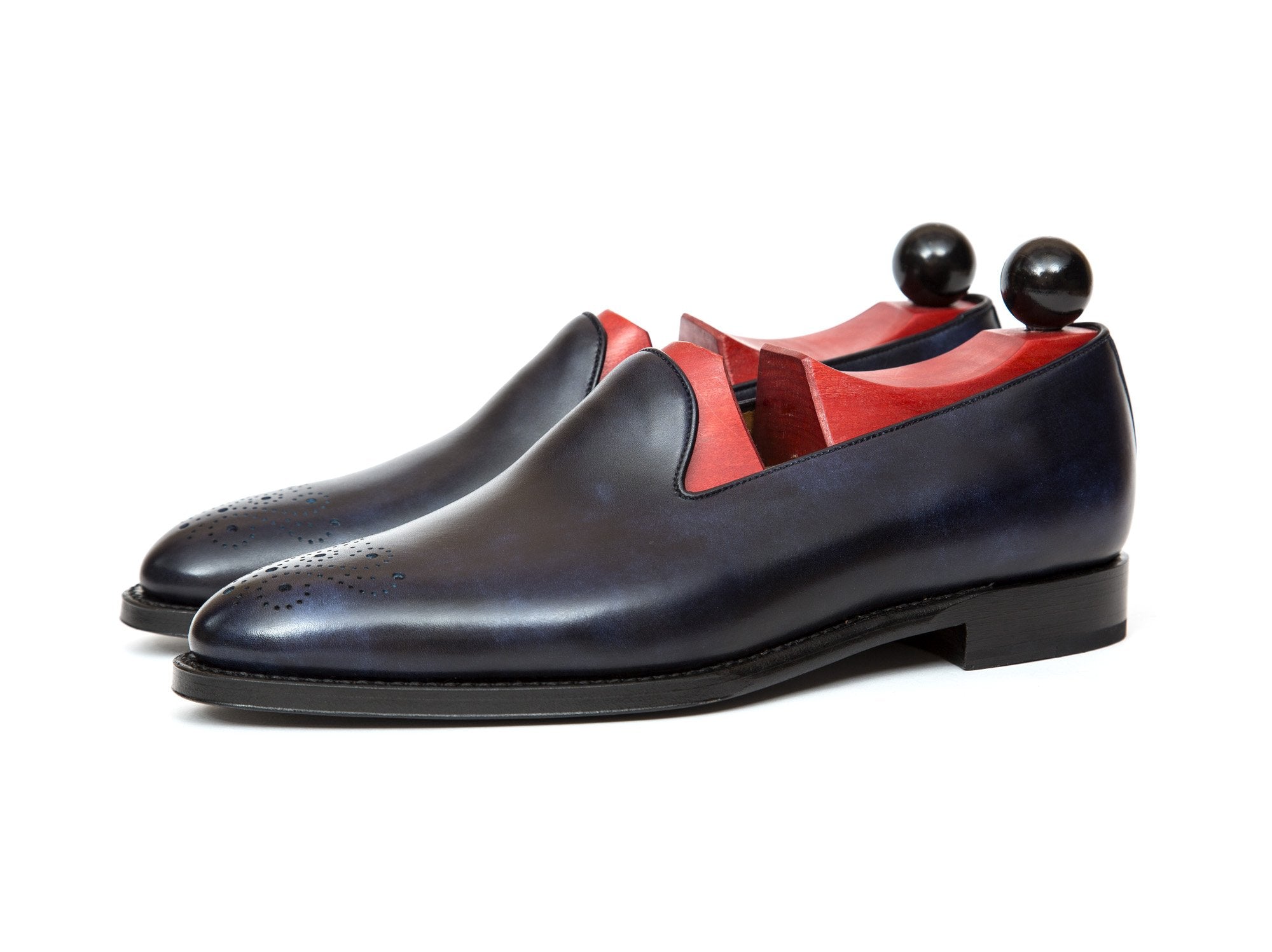 Laurelhurst - MTO - Navy Museum Calf - TMG Last - Single Leather Sole-Made To Order Slipper Loafer Medallion-J.FitzPatrick Footwear