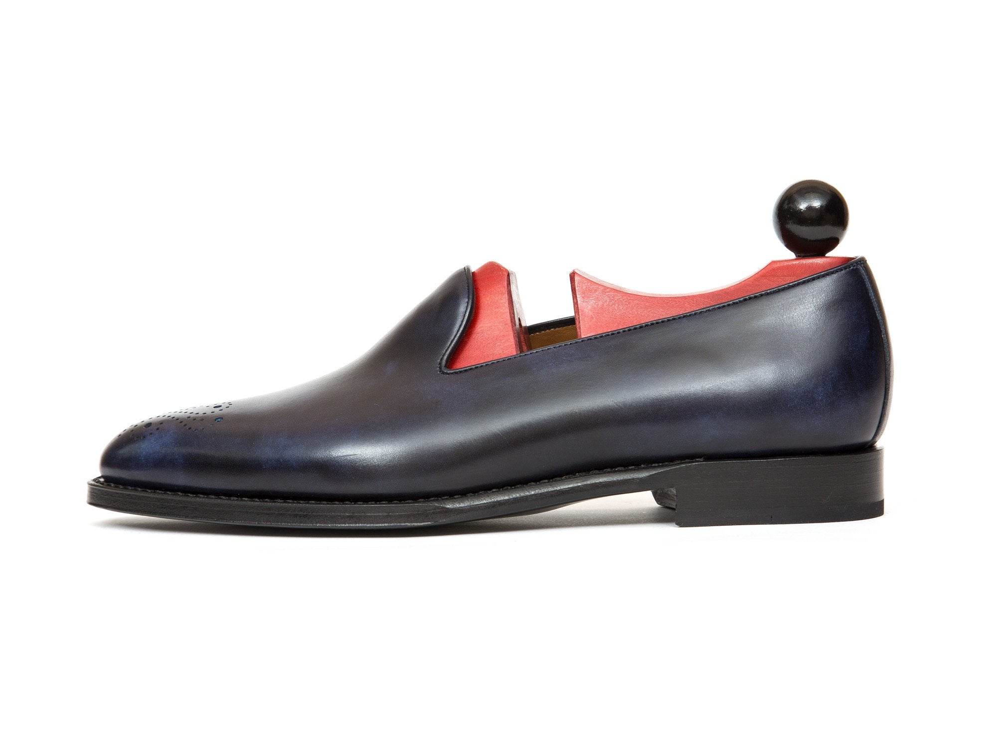 Laurelhurst - MTO - Navy Museum Calf - TMG Last - Single Leather Sole-Made To Order Slipper Loafer Medallion-J.FitzPatrick Footwear