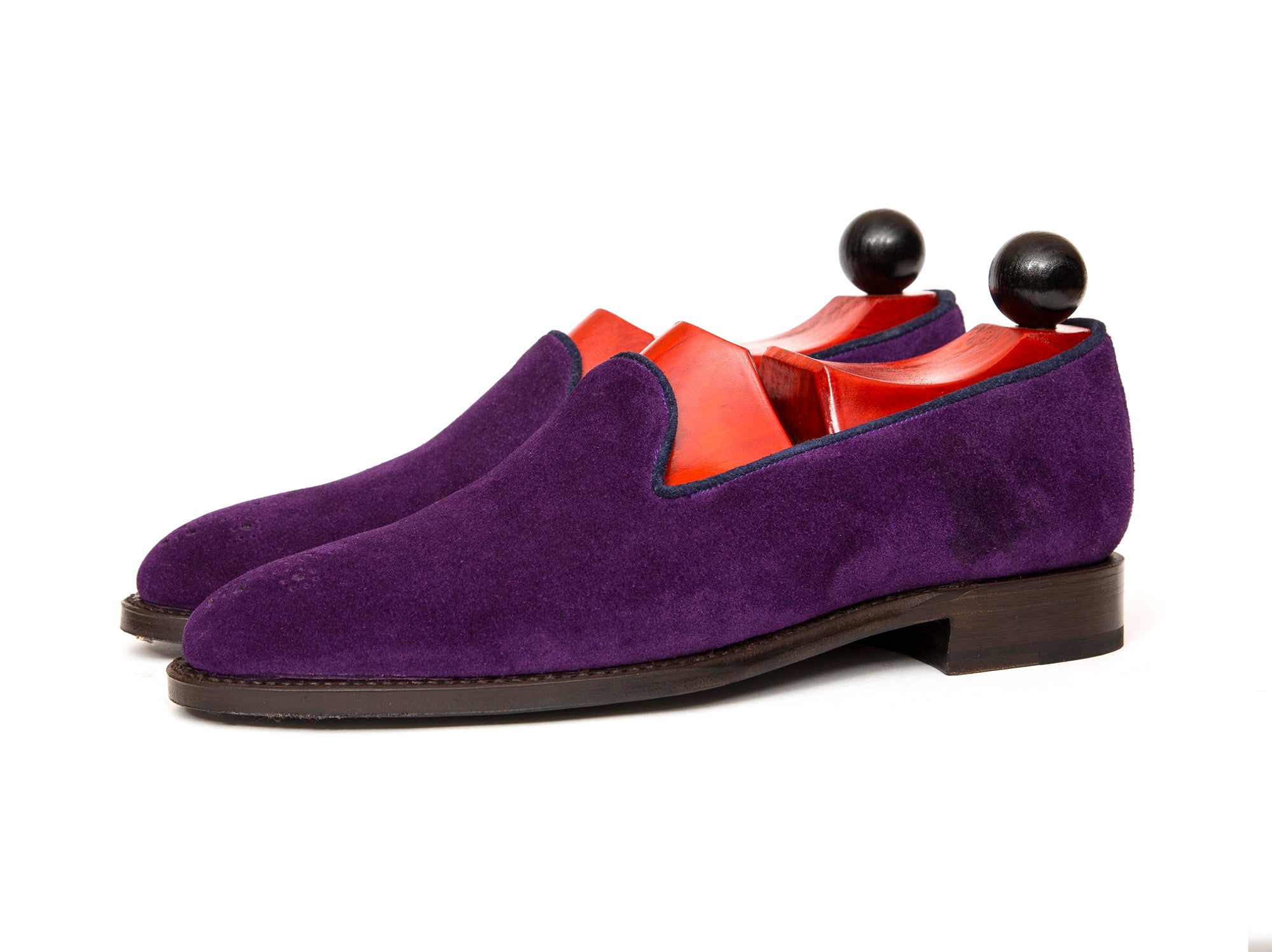 Laurelhurst - MTO - Purple Suede - TMG Last - Single Leather Sole-Made To Order Slipper Loafer Medallion-J.FitzPatrick Footwear
