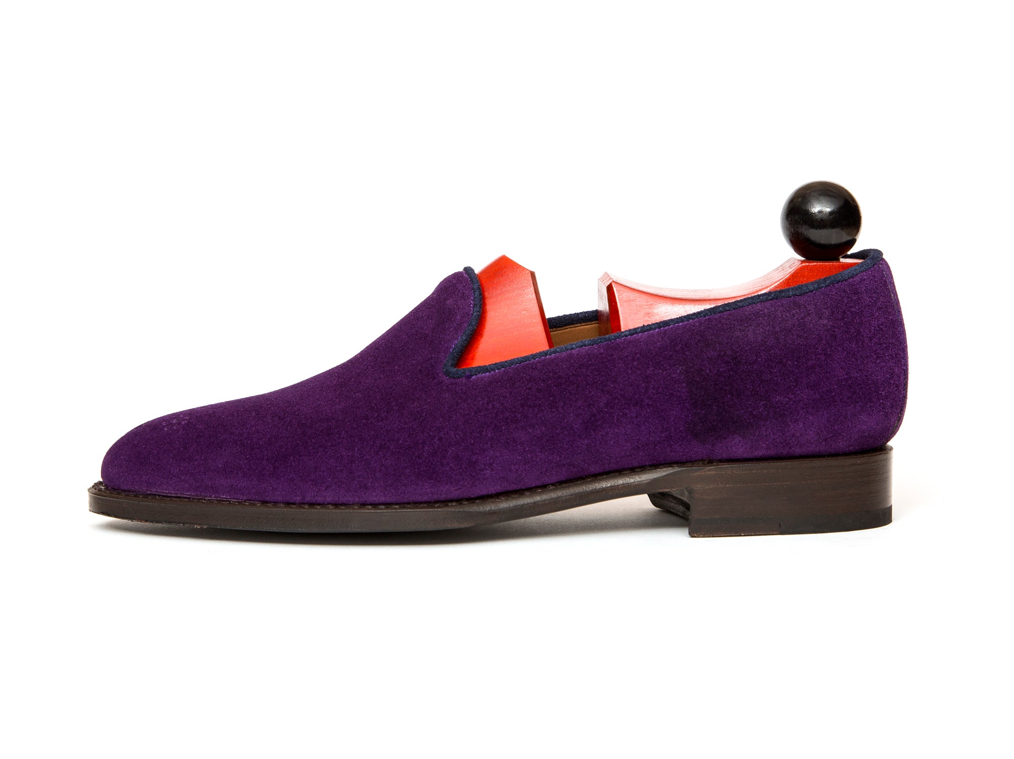 Laurelhurst - MTO - Purple Suede - TMG Last - Single Leather Sole-Made To Order Slipper Loafer Medallion-J.FitzPatrick Footwear