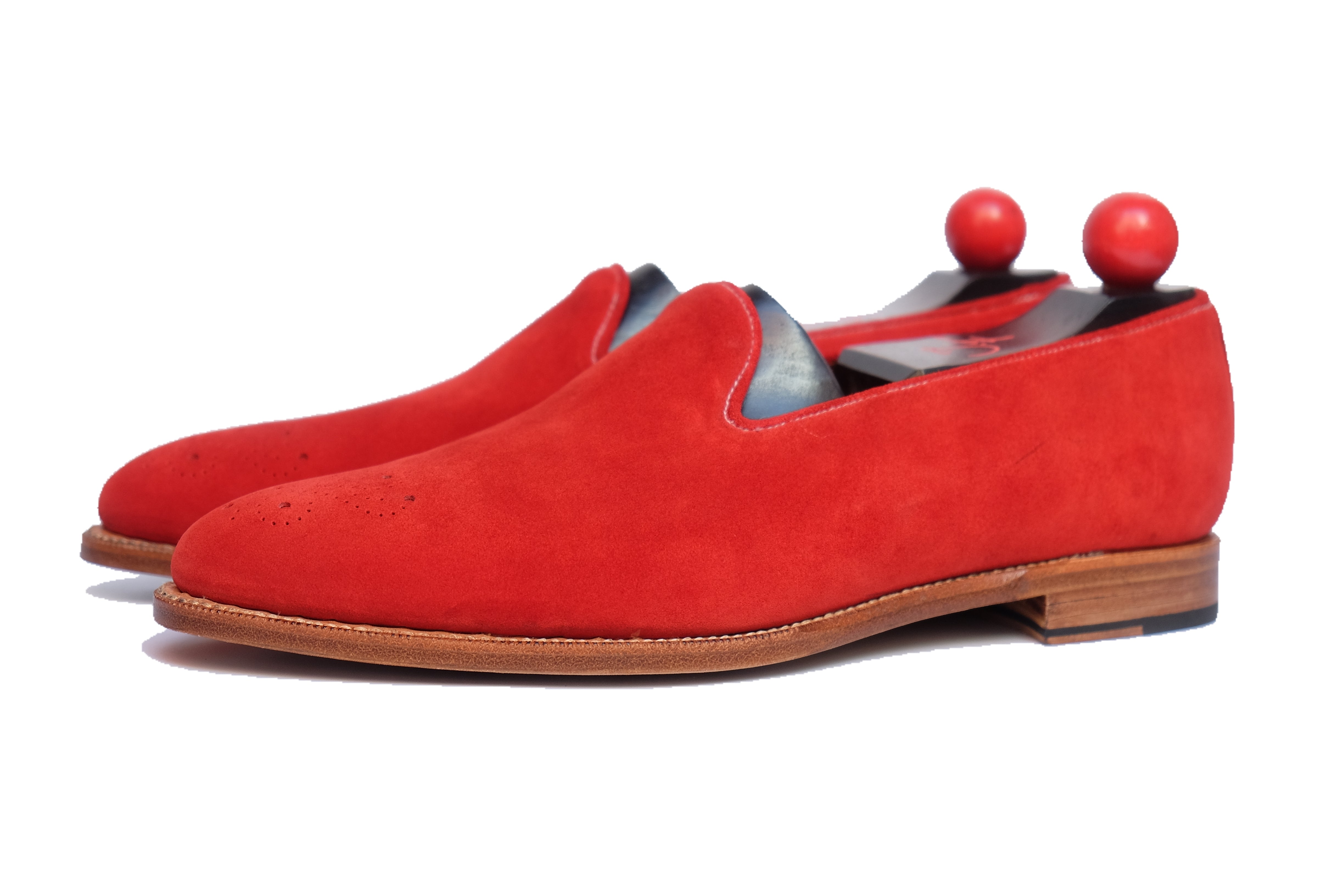 Laurelhurst - MTO - Red Suede - TMG Last - Natural Sole-Made To Order Slipper Loafer Medallion-J.FitzPatrick Footwear