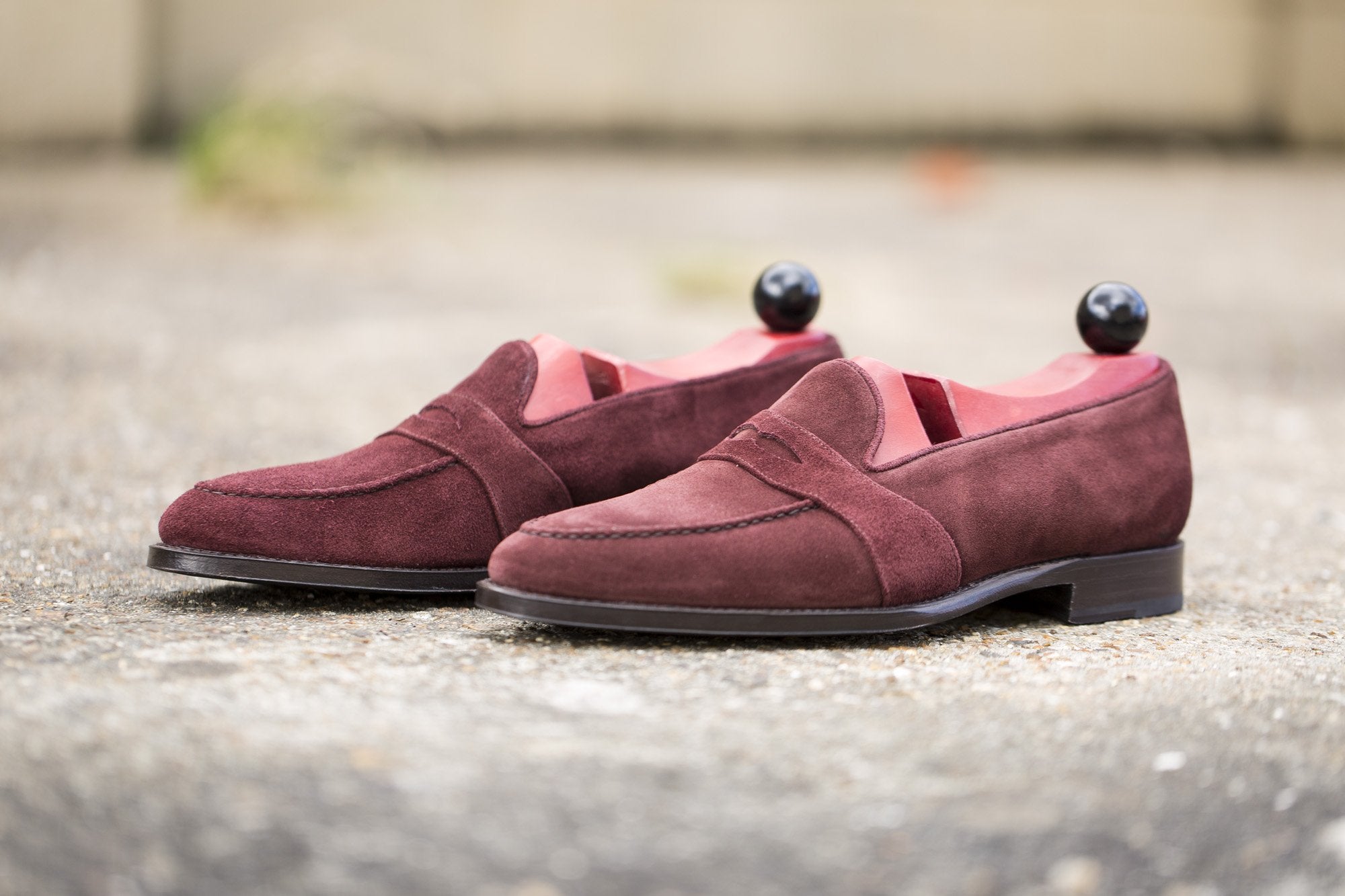 Madison - MTO - Burgundy Suede - TMG Last - Single Leather Sole-Made To Order Penny Loafer Full Strap-J.FitzPatrick Footwear