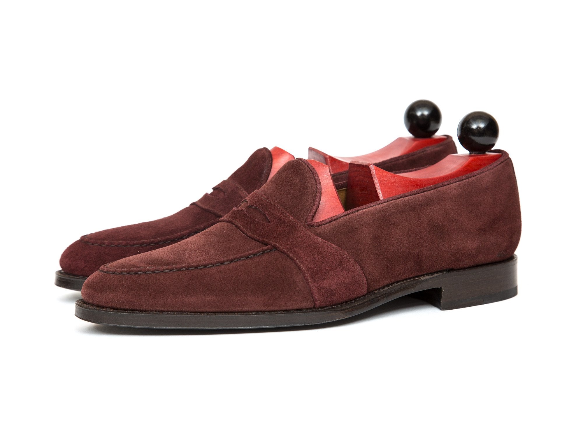 Madison - MTO - Burgundy Suede - TMG Last - Single Leather Sole-Made To Order Penny Loafer Full Strap-J.FitzPatrick Footwear