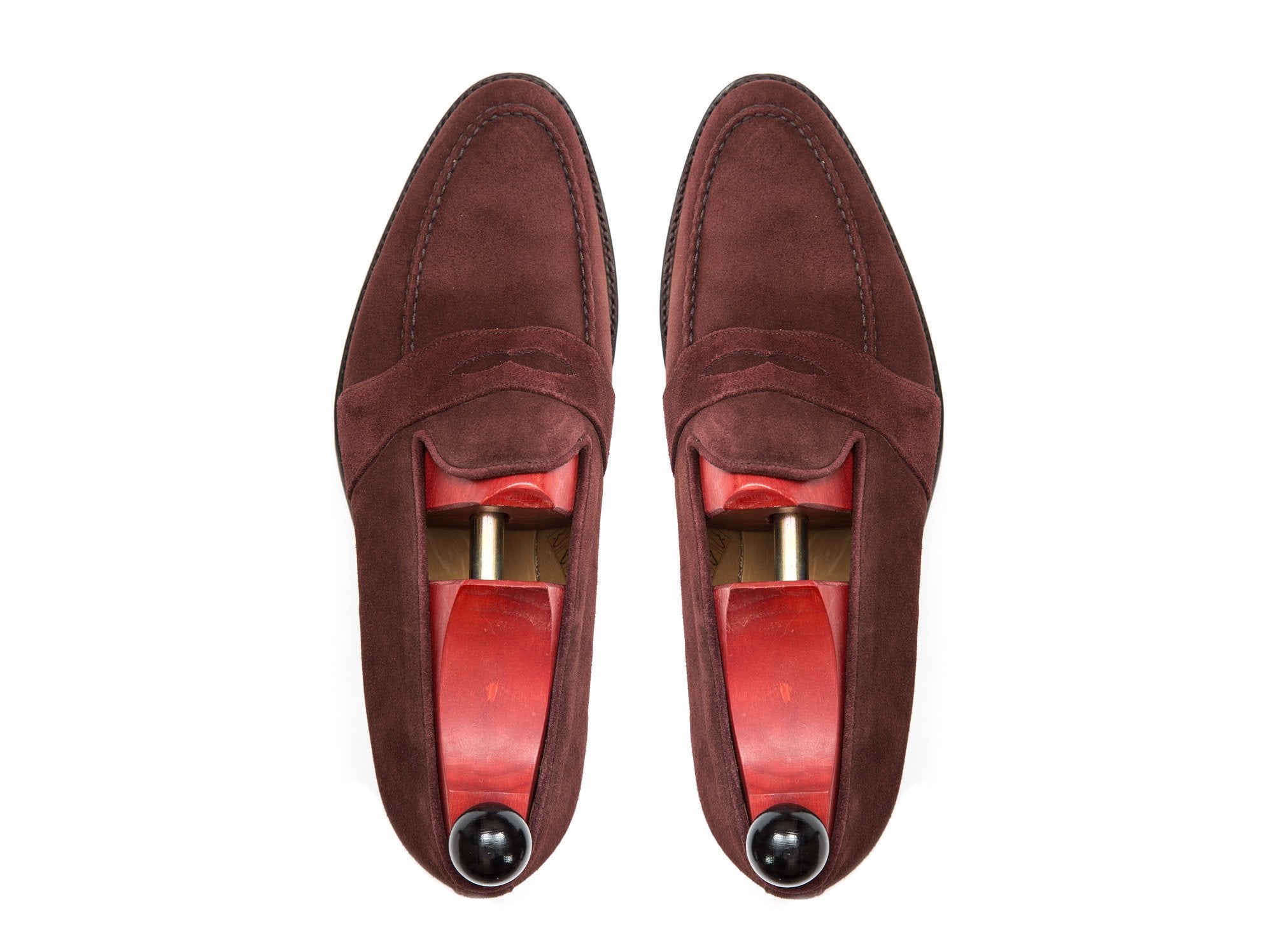 Madison - MTO - Burgundy Suede - TMG Last - Single Leather Sole-Made To Order Penny Loafer Full Strap-J.FitzPatrick Footwear